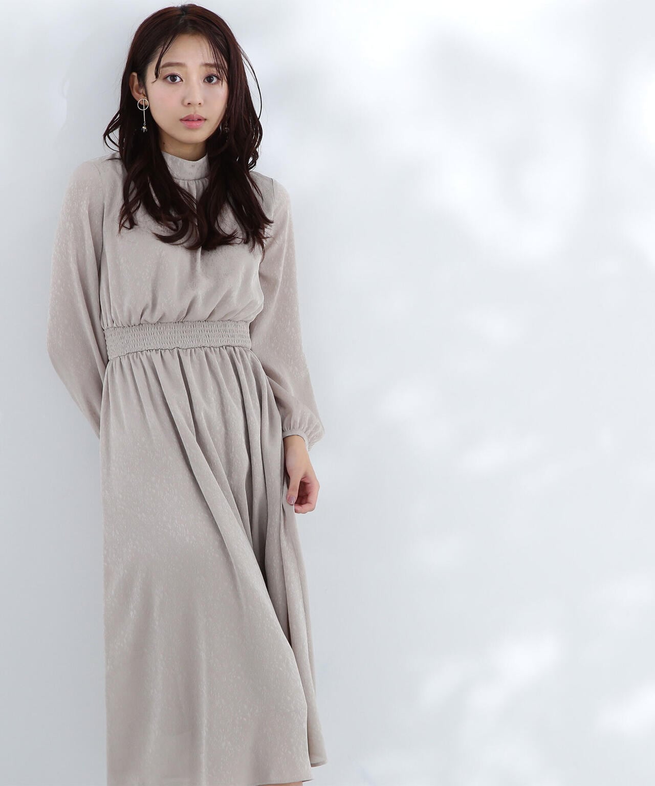 【official site 限定色:ブルーラベンダー】ジャガードシャーリングワンピース