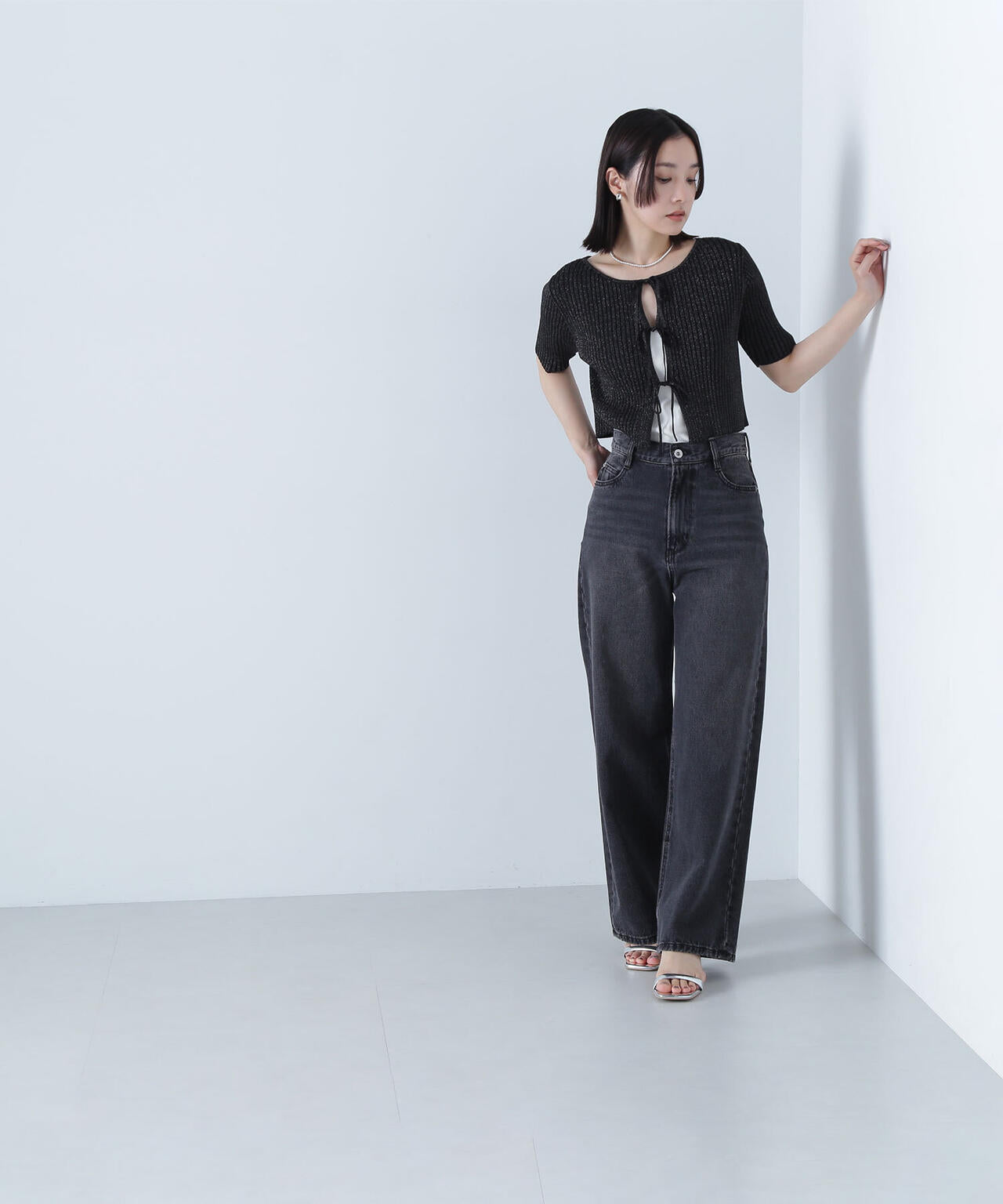 リボンショートラメカーディガン*