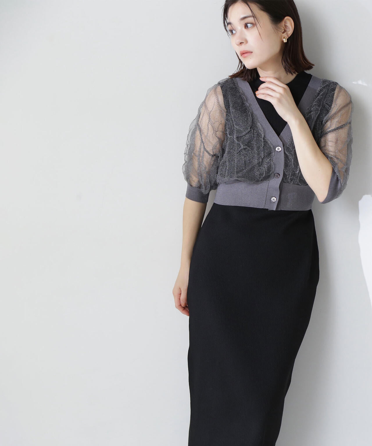 シャーリングシアーカーデセットワンピース*