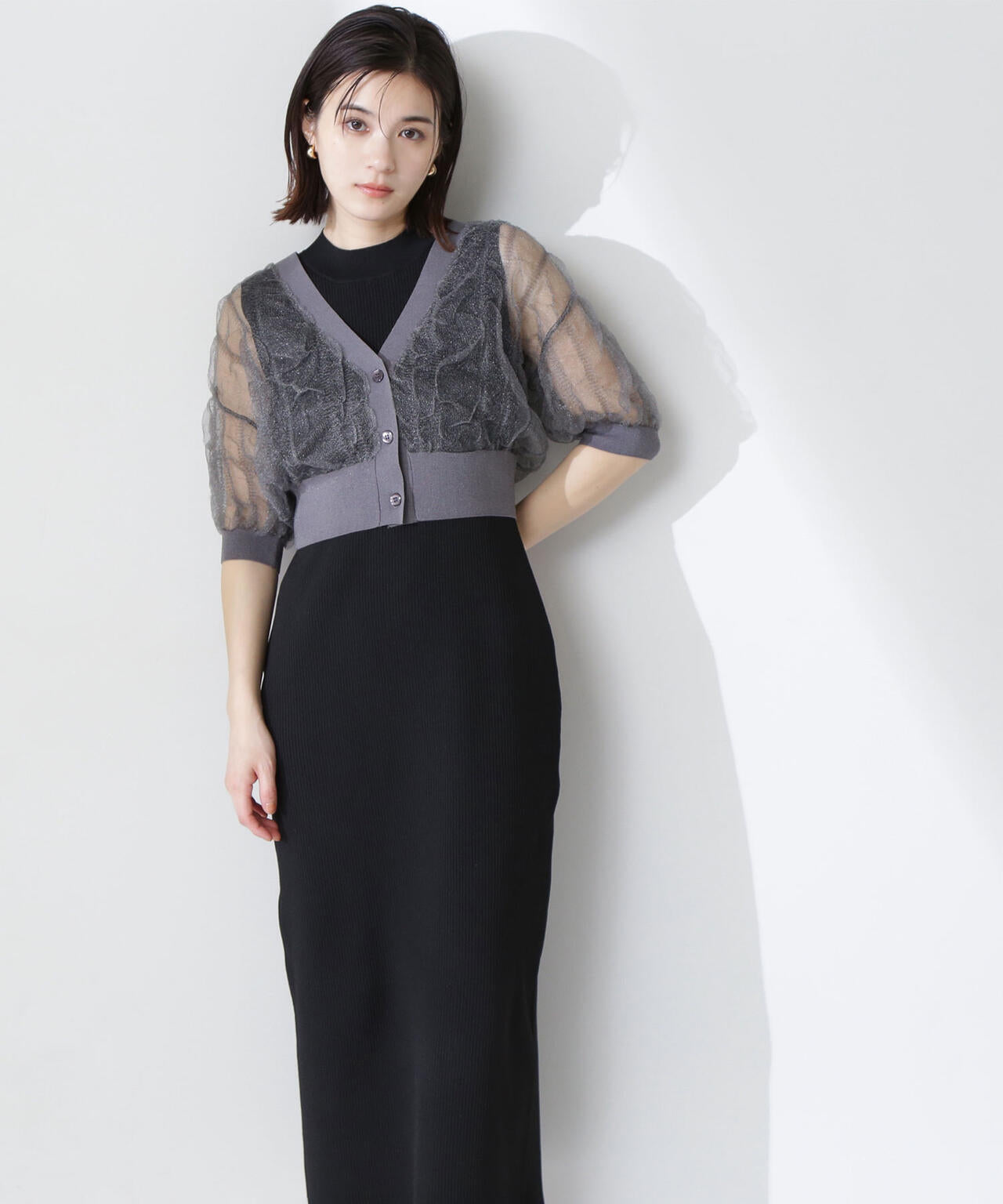 シャーリングシアーカーデセットワンピース*