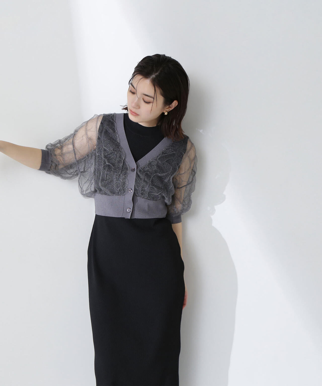 シャーリングシアーカーデセットワンピース*