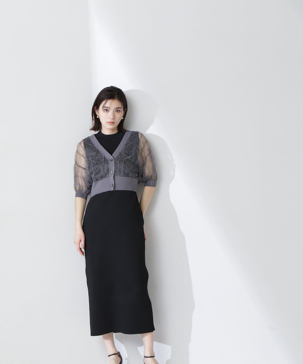 シャーリングシアーカーデセットワンピース*