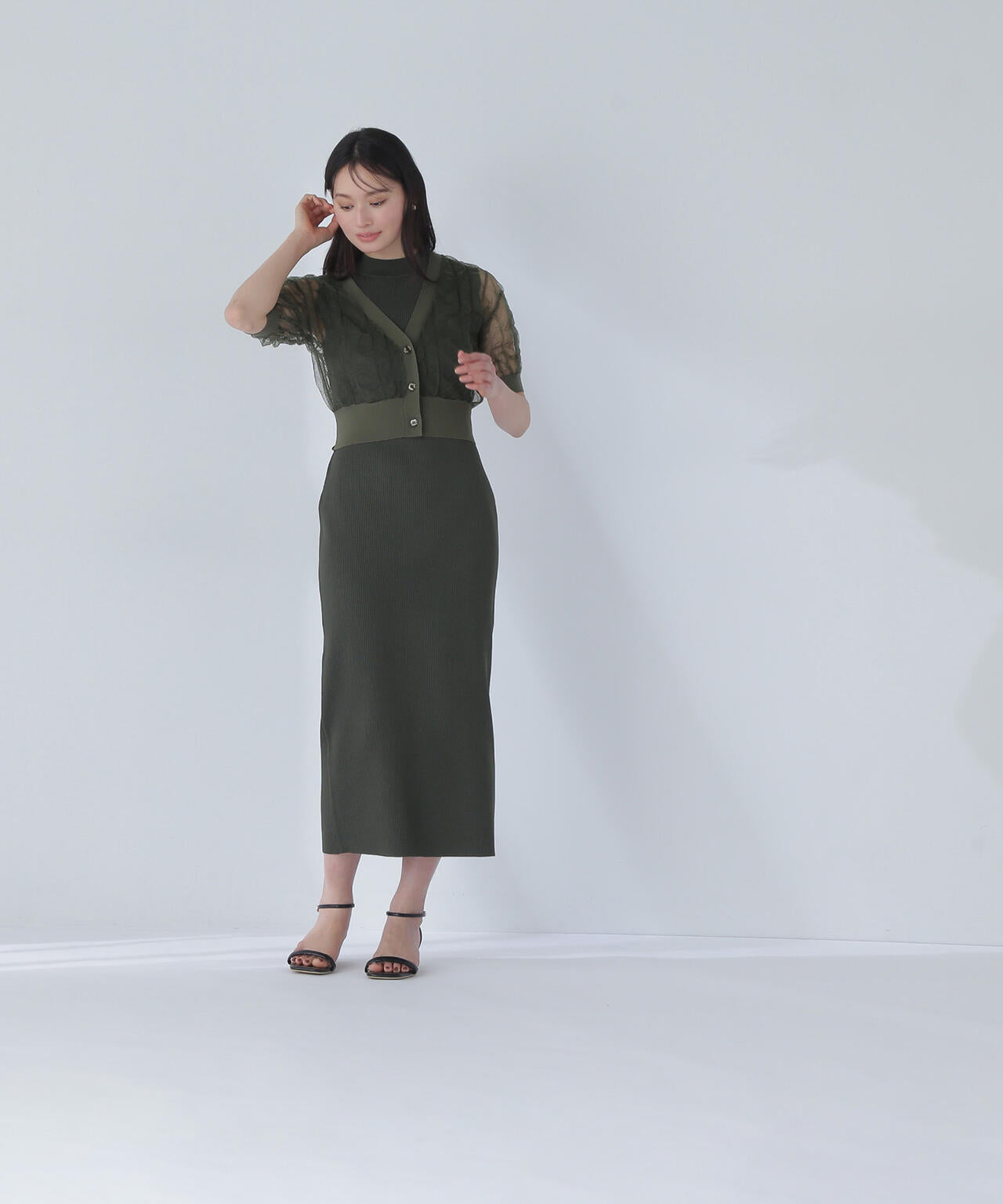 シャーリングシアーカーデセットワンピース*
