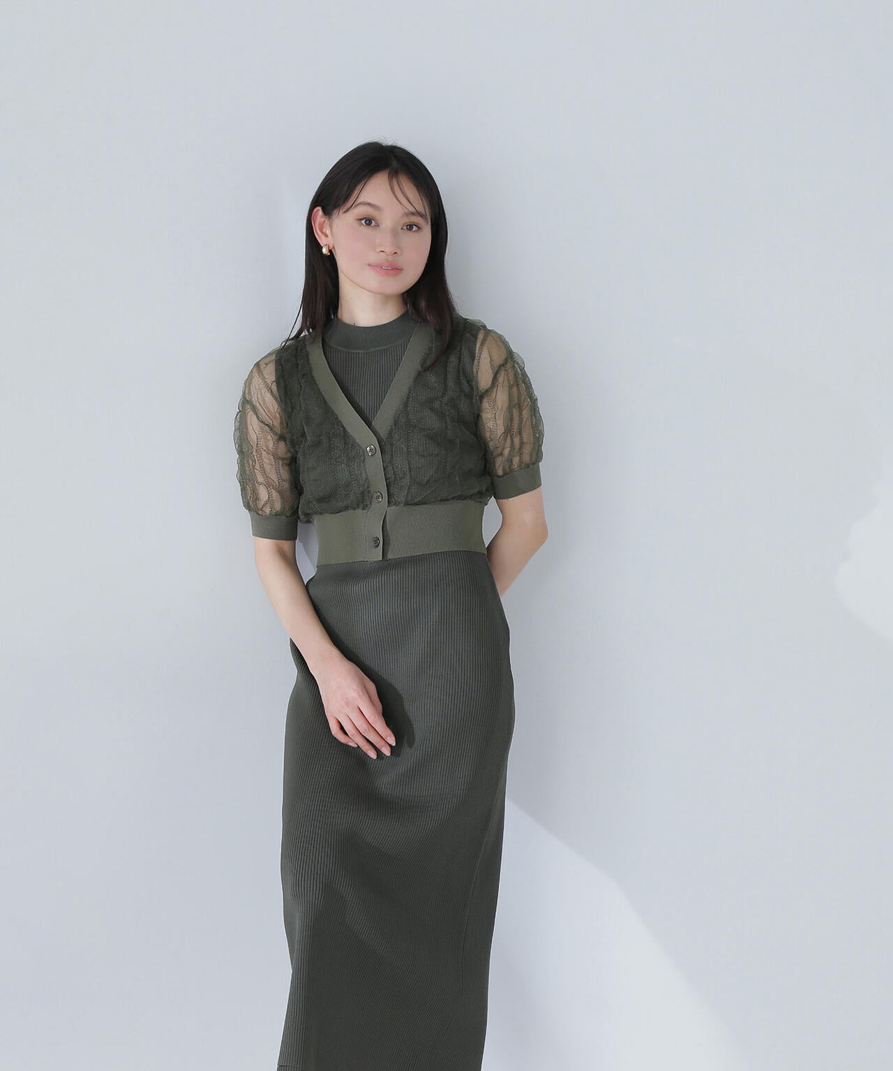 シャーリングシアーカーデセットワンピース*