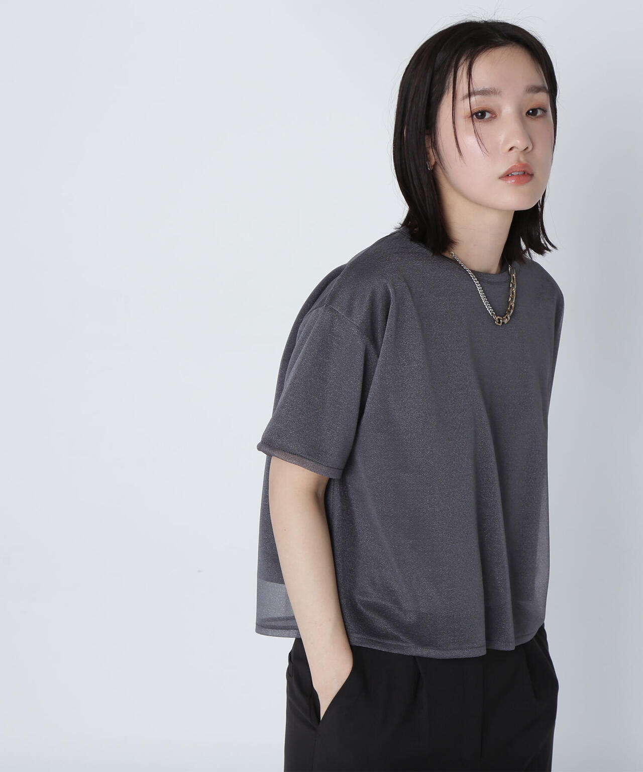 グロッシーシアーレイヤードTシャツ*