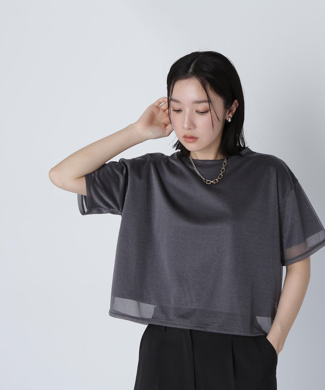 グロッシーシアーレイヤードTシャツ*