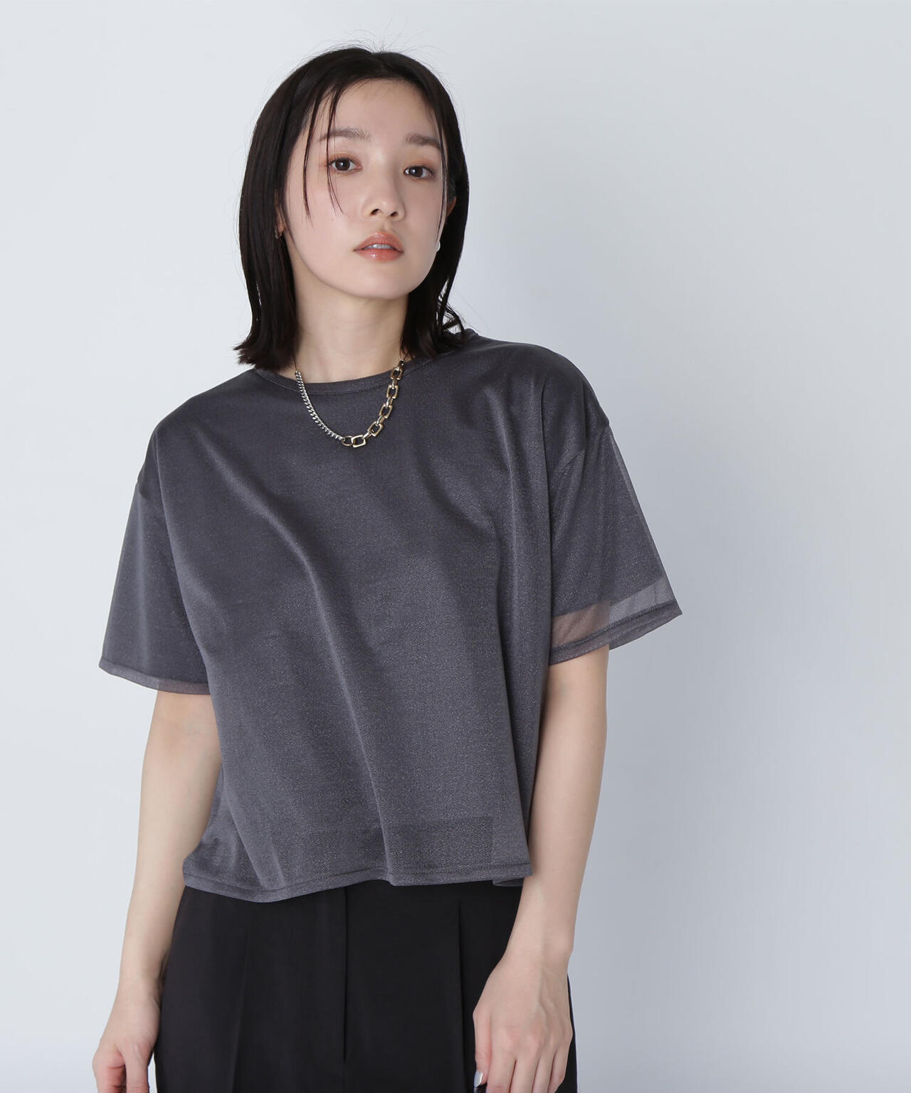 グロッシーシアーレイヤードTシャツ*