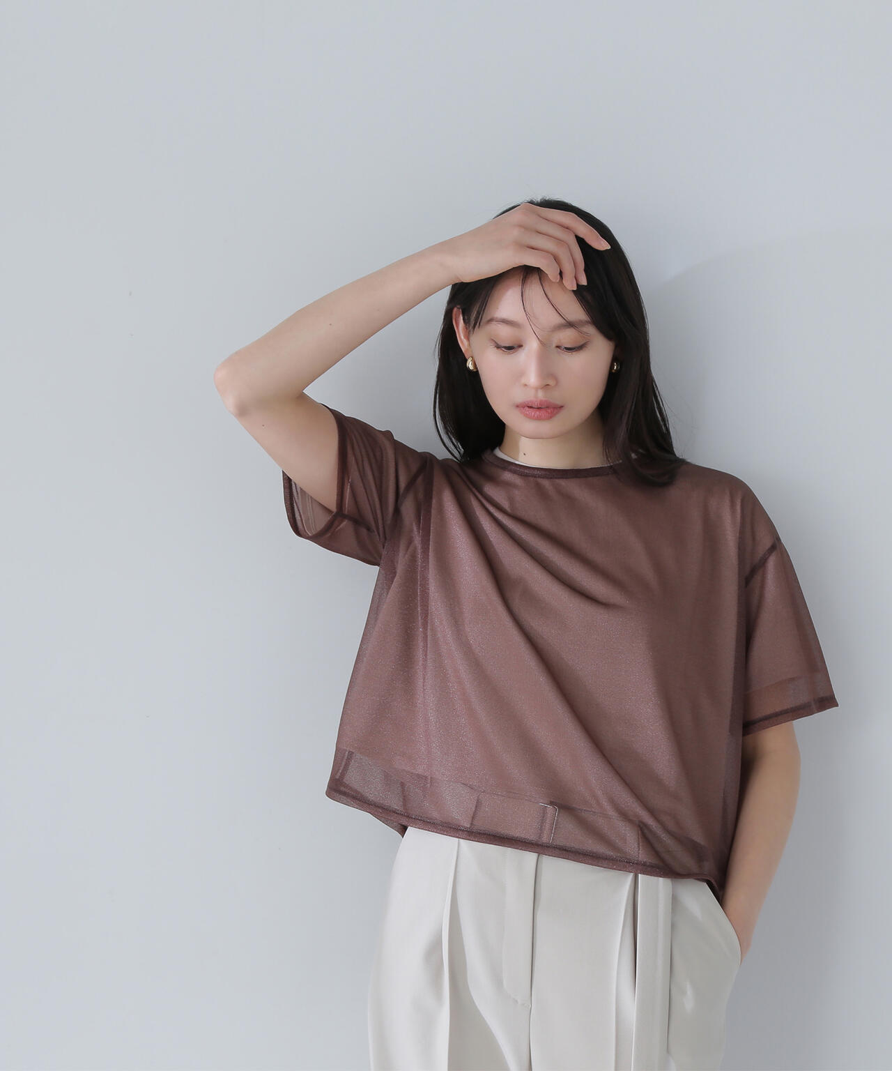 グロッシーシアーレイヤードTシャツ*