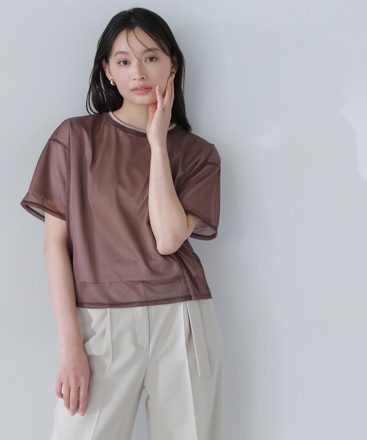 グロッシーシアーレイヤードTシャツ*