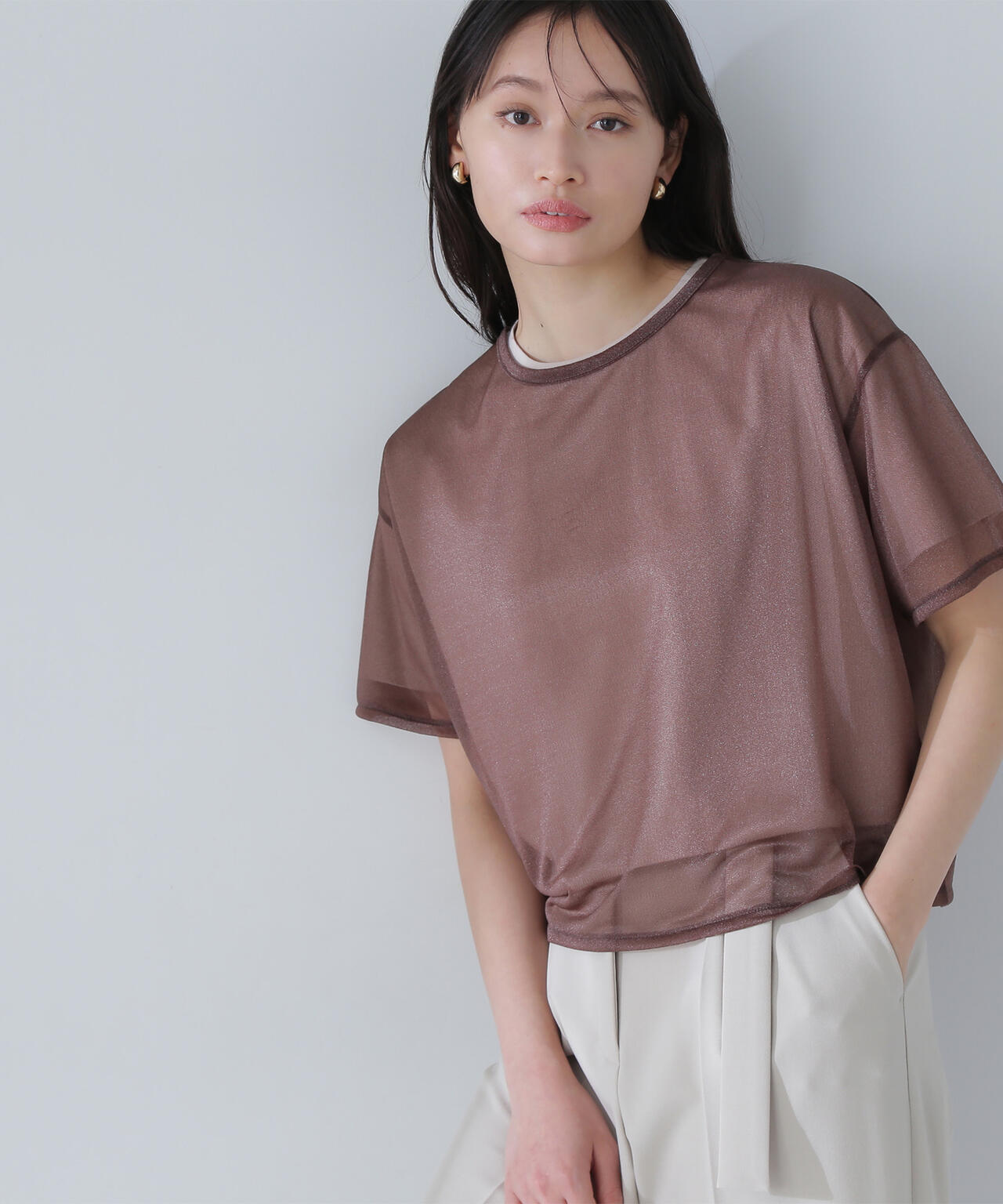 グロッシーシアーレイヤードTシャツ*