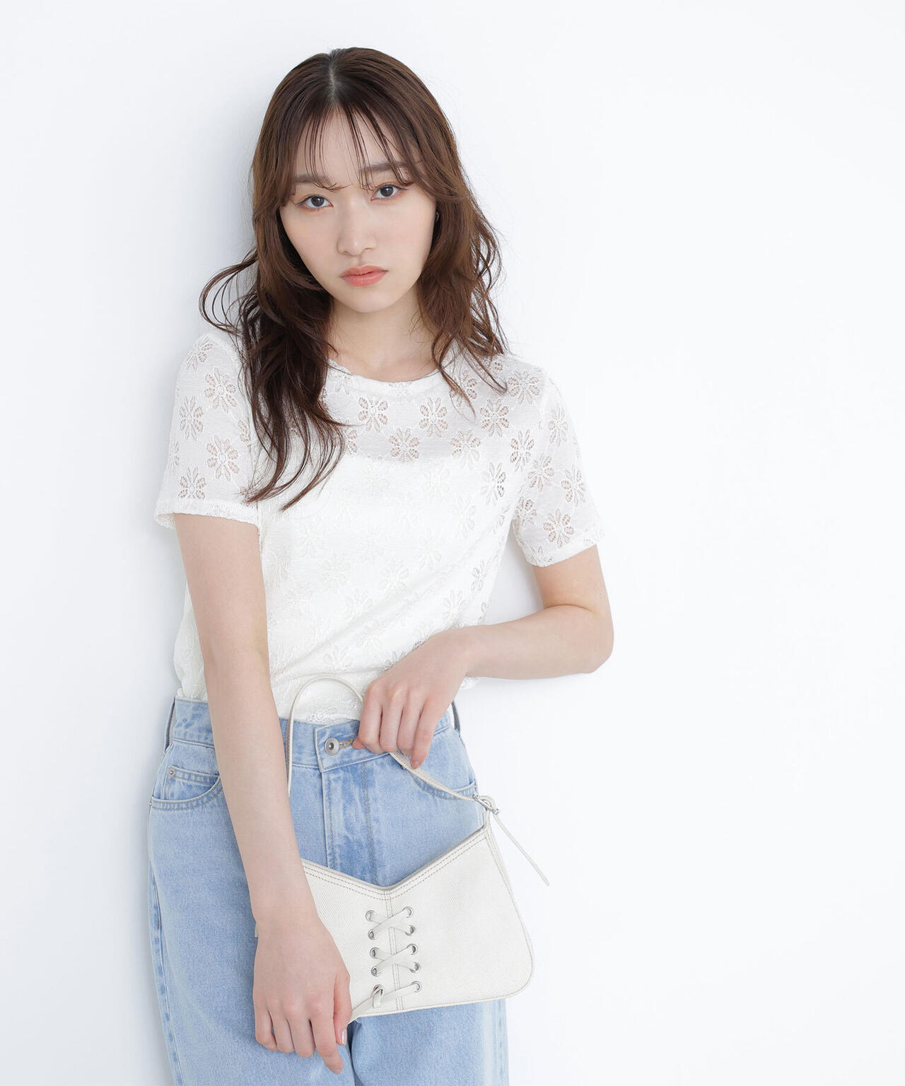 カットレースTシャツ*