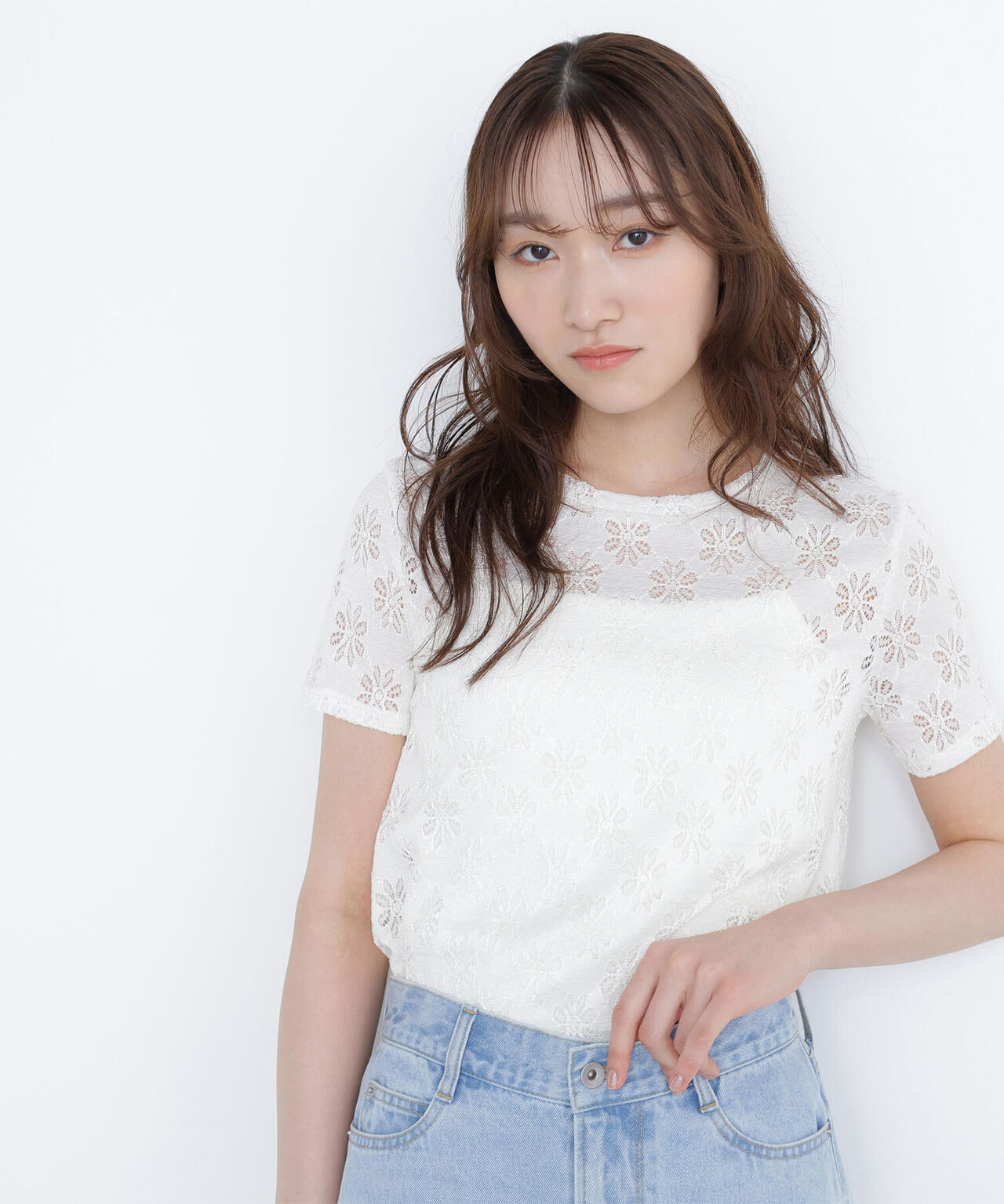カットレースTシャツ*