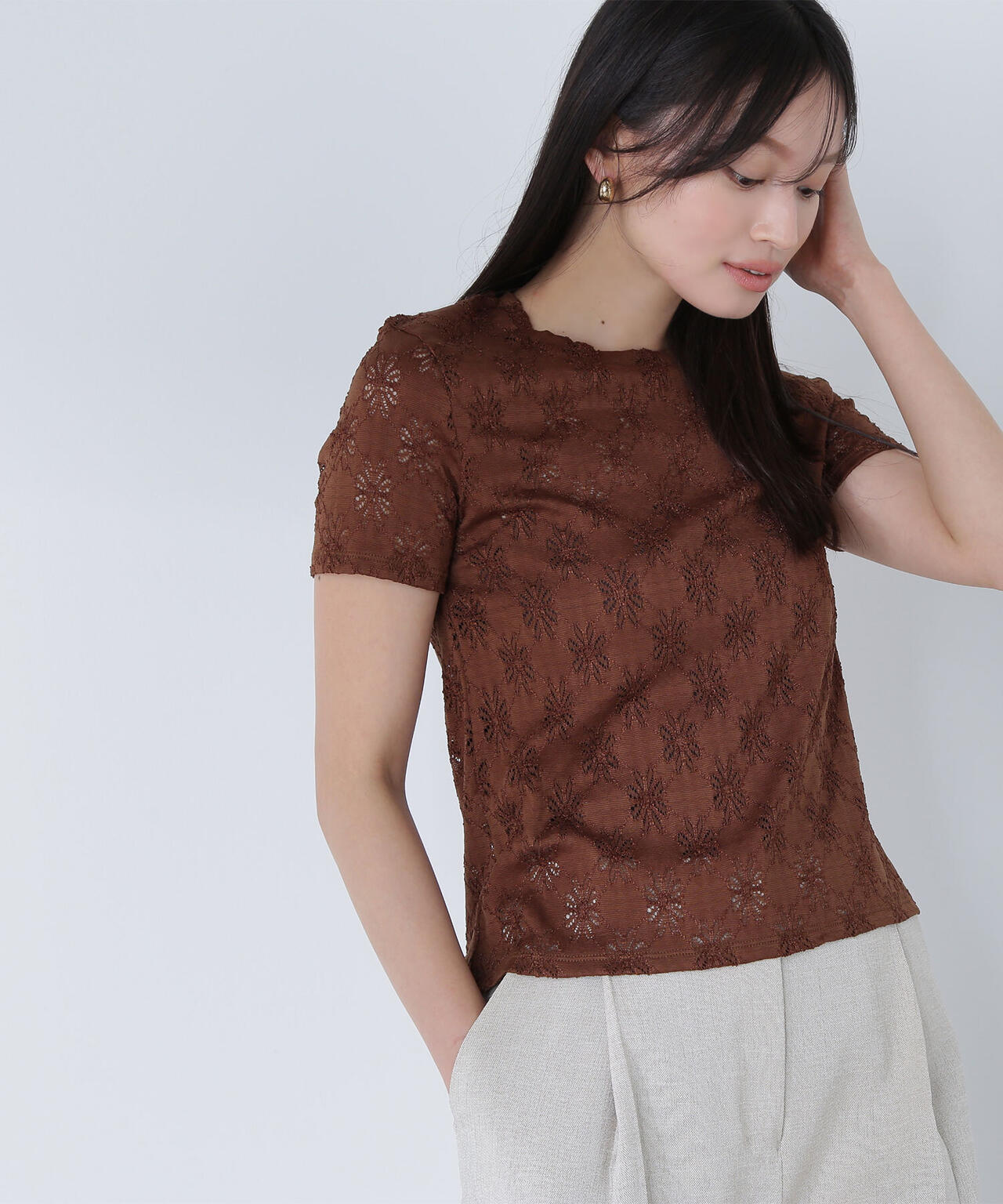 カットレースTシャツ*