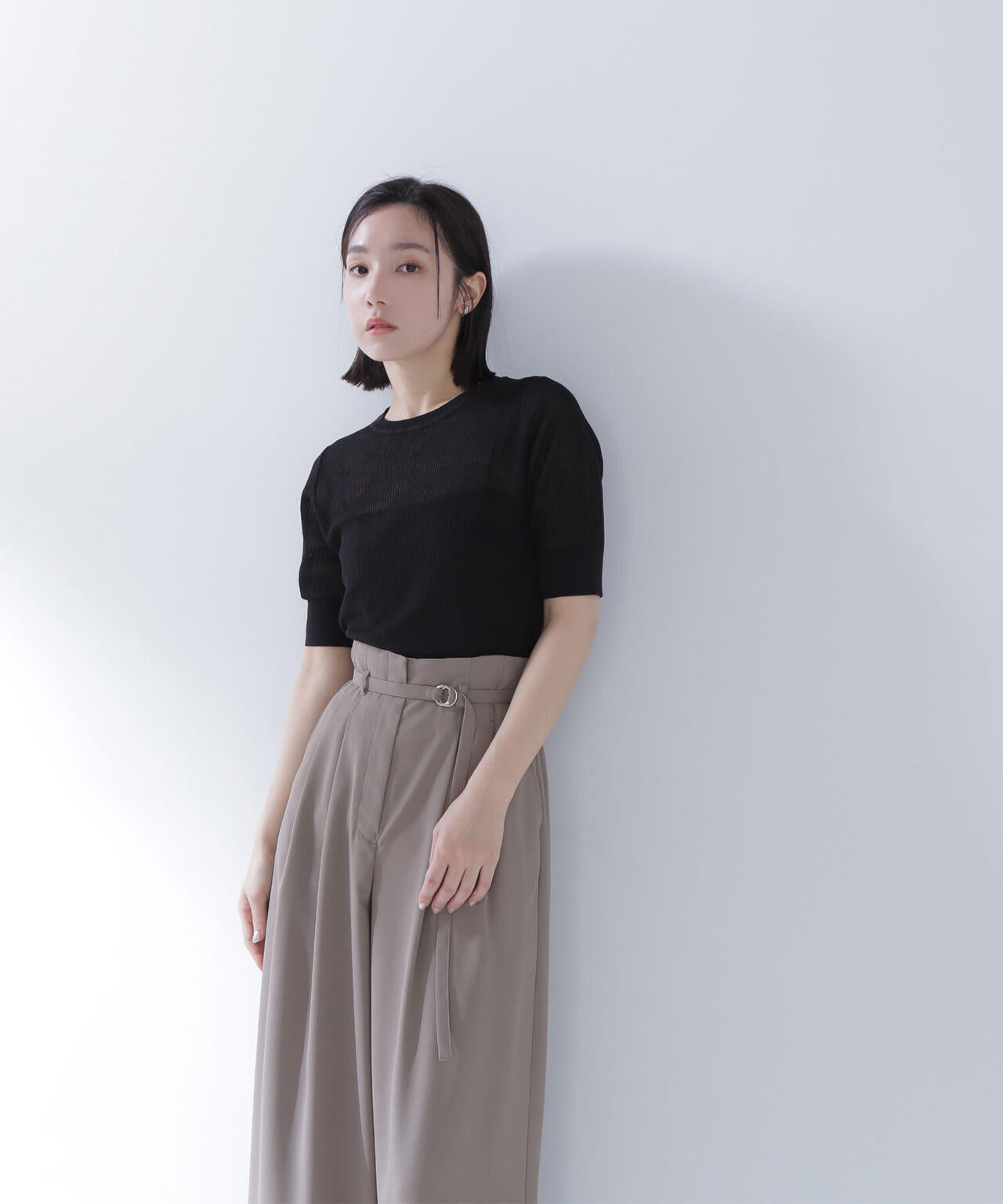 クルーネックシアーリブニット*