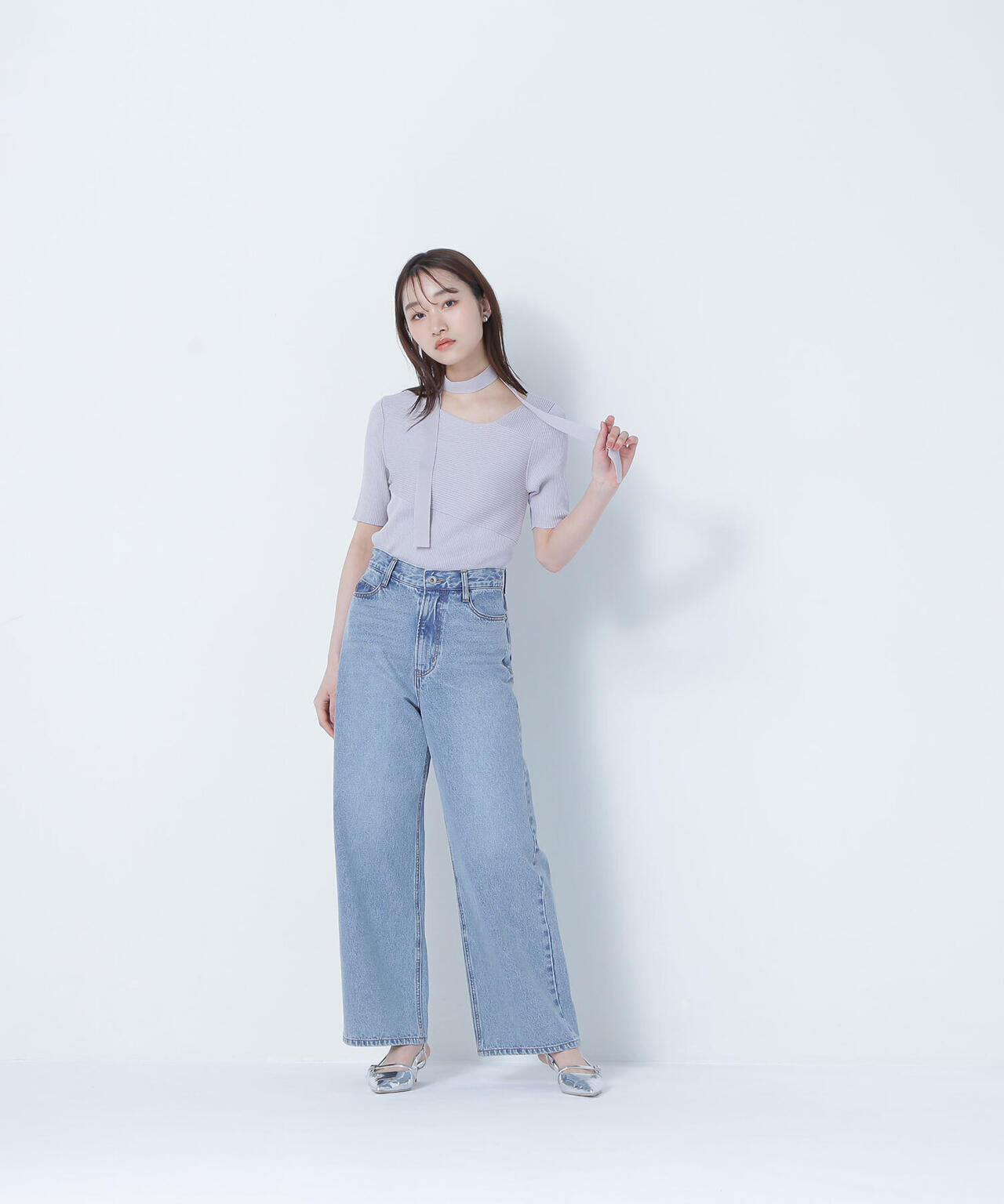 タイ付アシメネックニット*