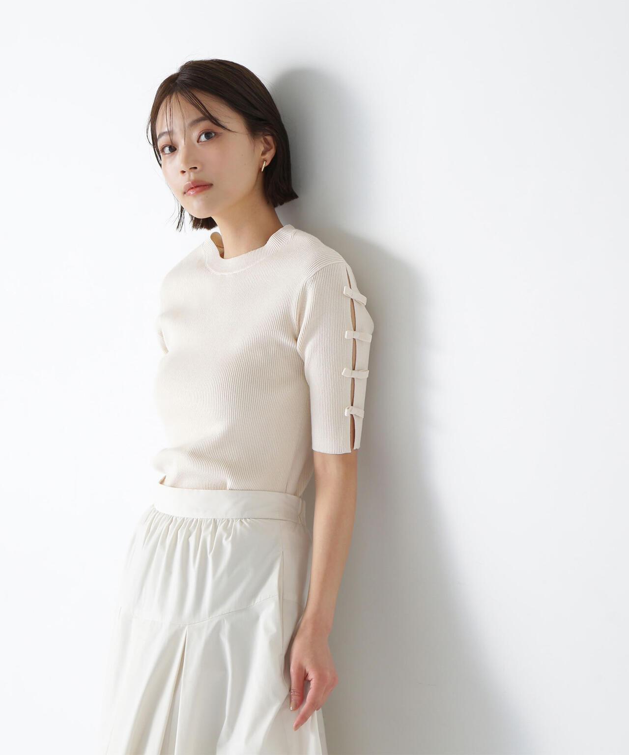 リボンスリーブニット*
