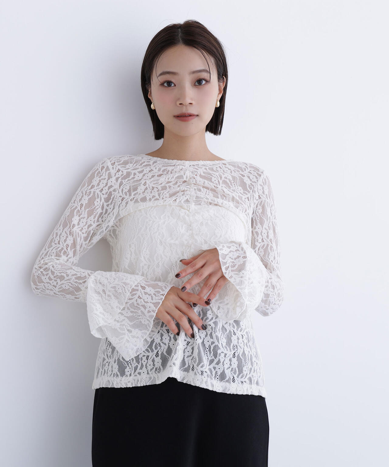 起毛レースフレアカフストップス