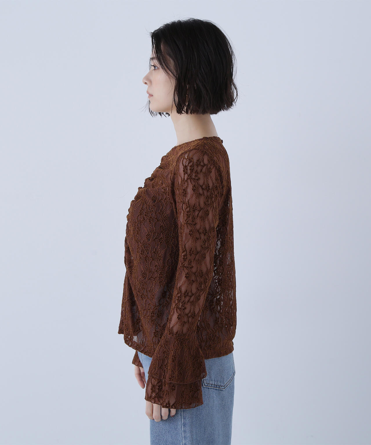 起毛レースフレアカフストップス