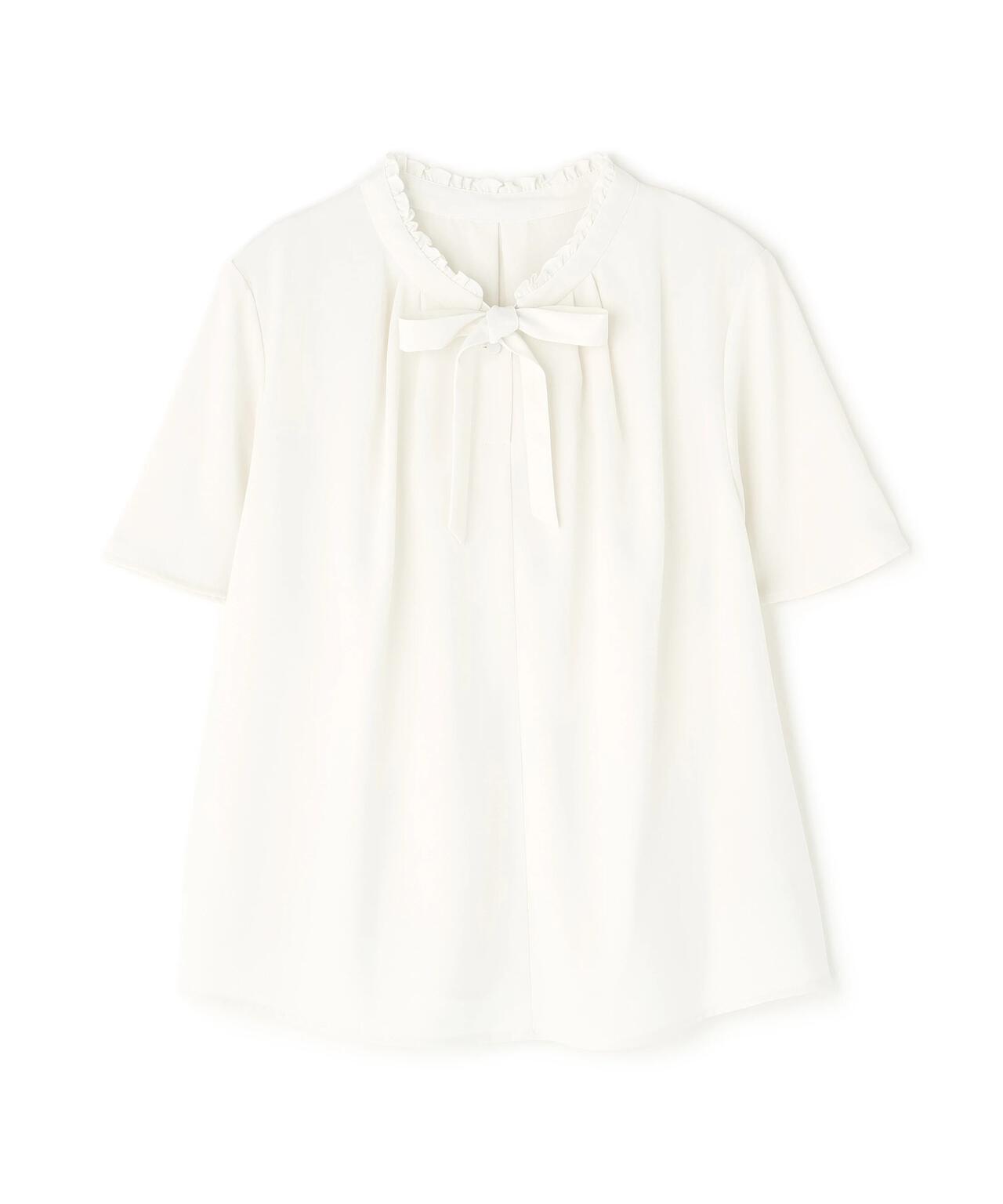 フリルネックナローボウタイブラウス