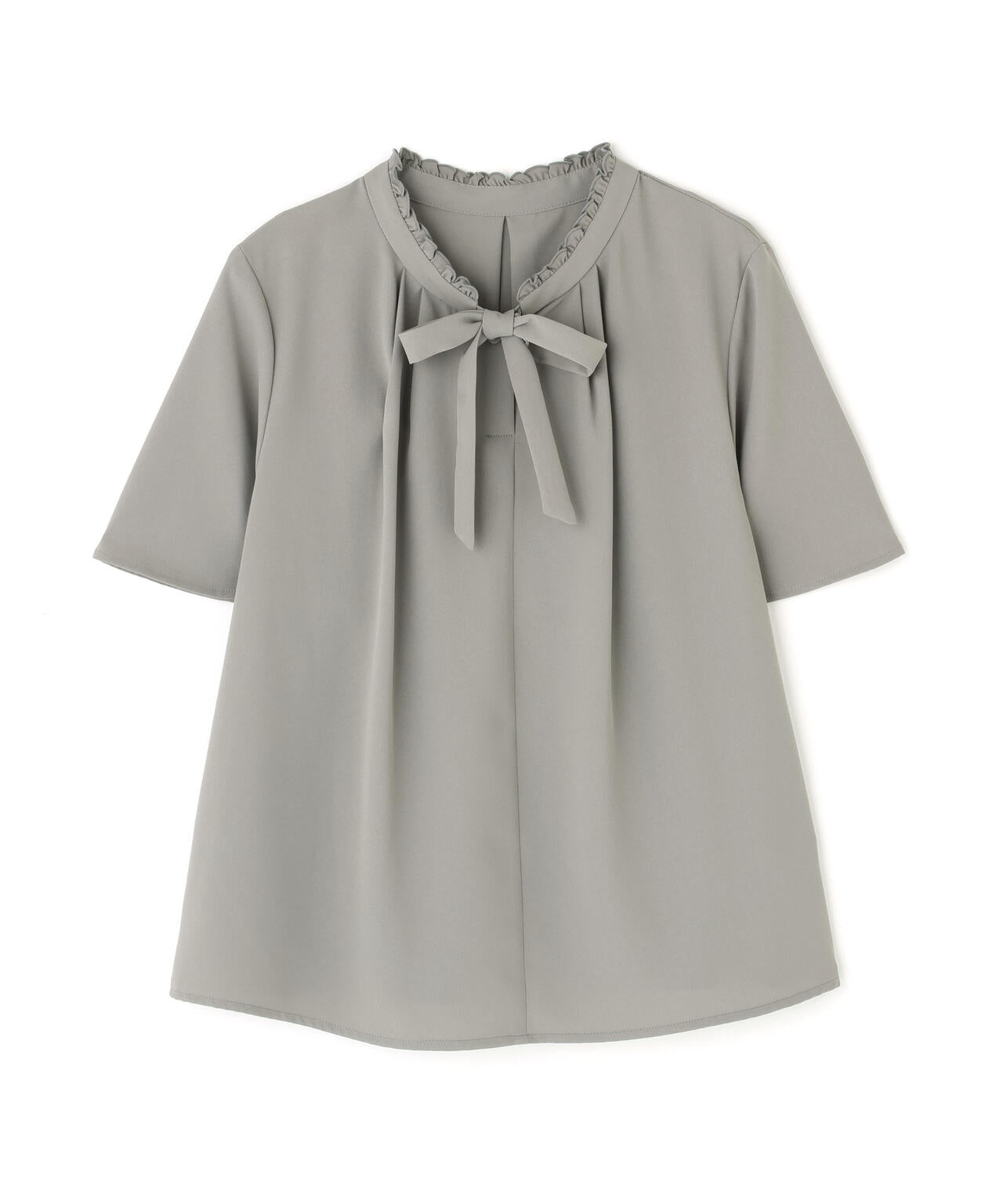 フリルネックナローボウタイブラウス