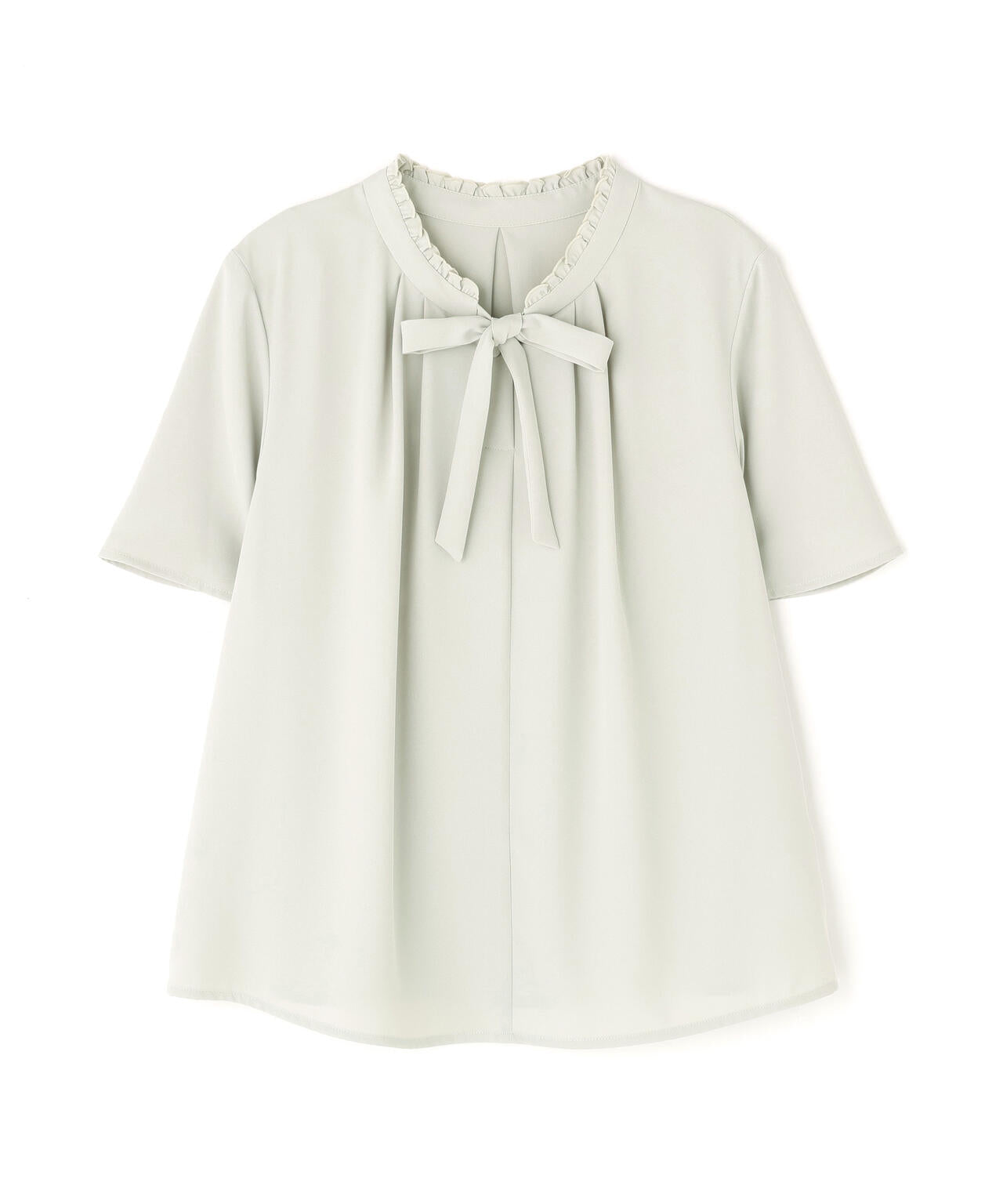 フリルネックナローボウタイブラウス