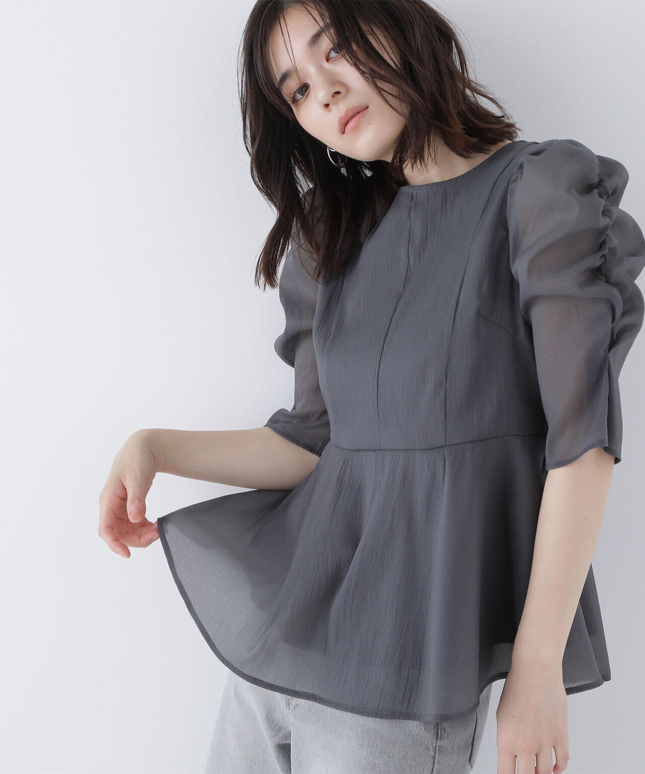 【大宮ルミネ・official site限定カラー:パープル】シアーペプラムブラウス