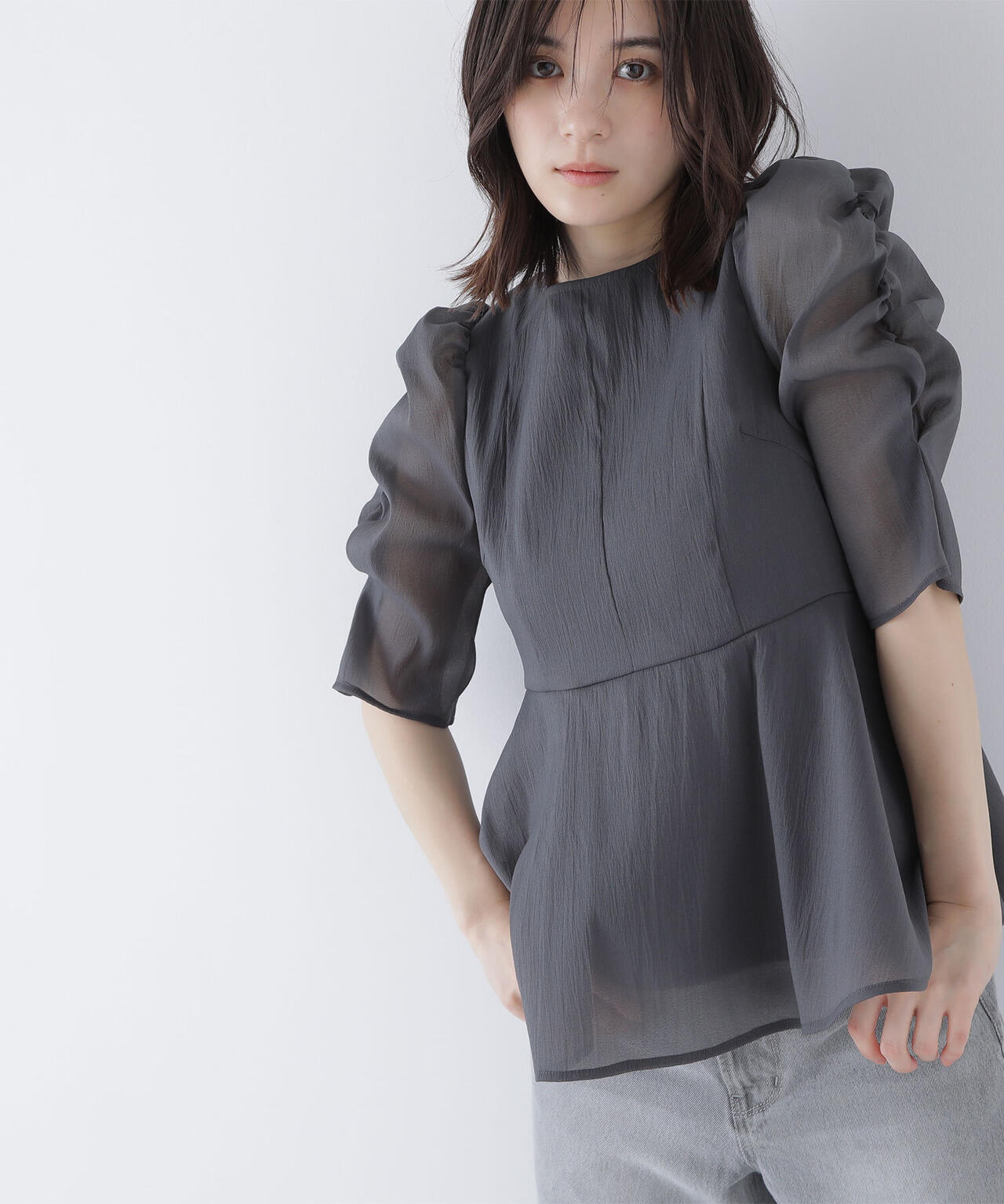 【大宮ルミネ・official site限定カラー:パープル】シアーペプラムブラウス