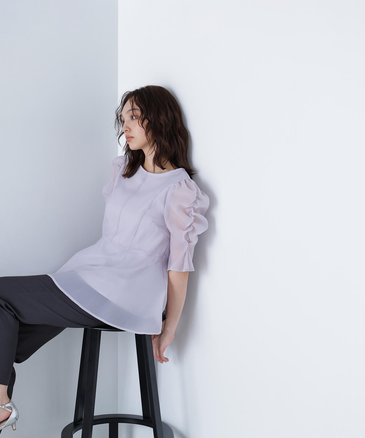 【大宮ルミネ・official site限定カラー:パープル】シアーペプラムブラウス