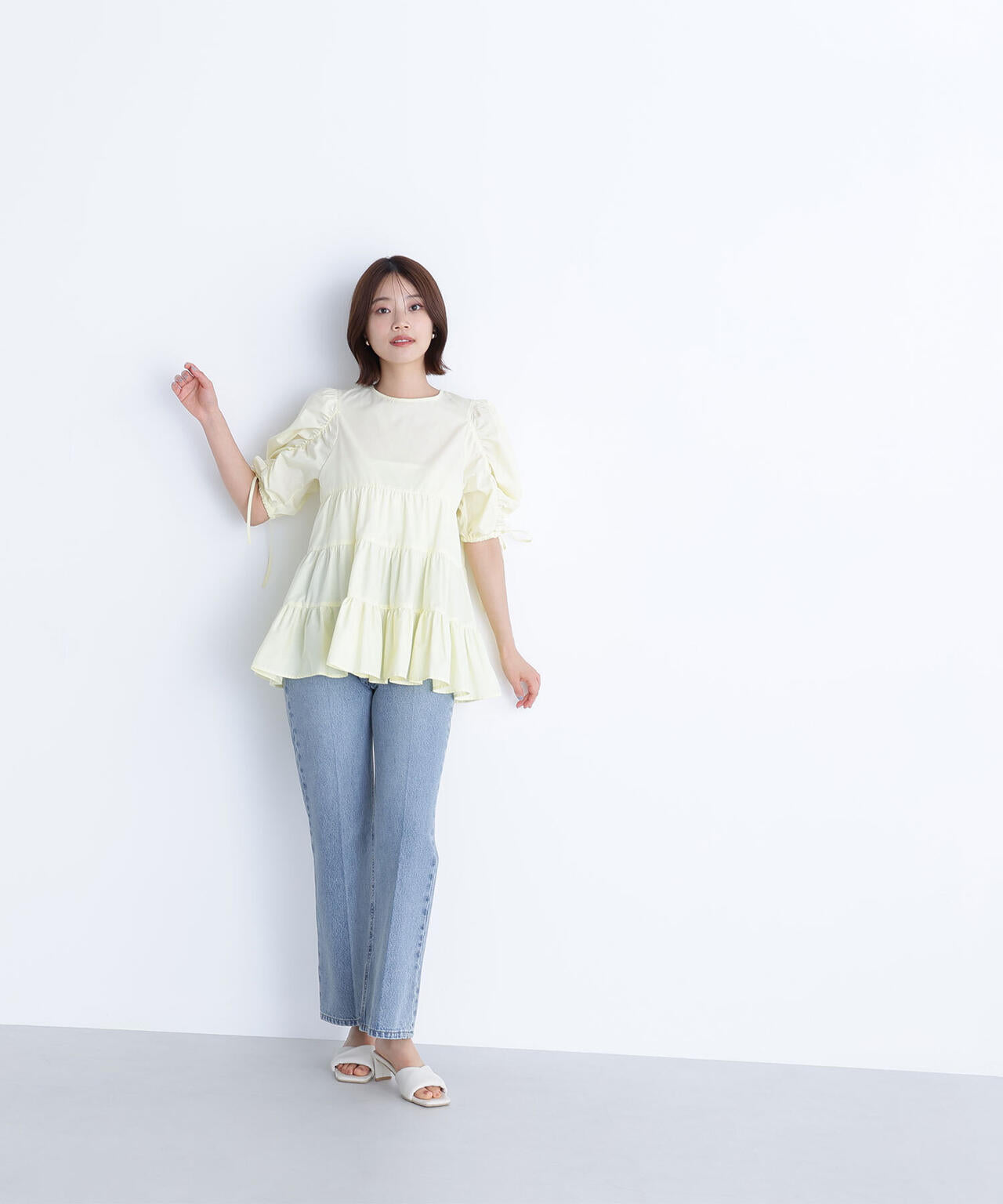 ギャザースリーブティアードチュニックブラウス*