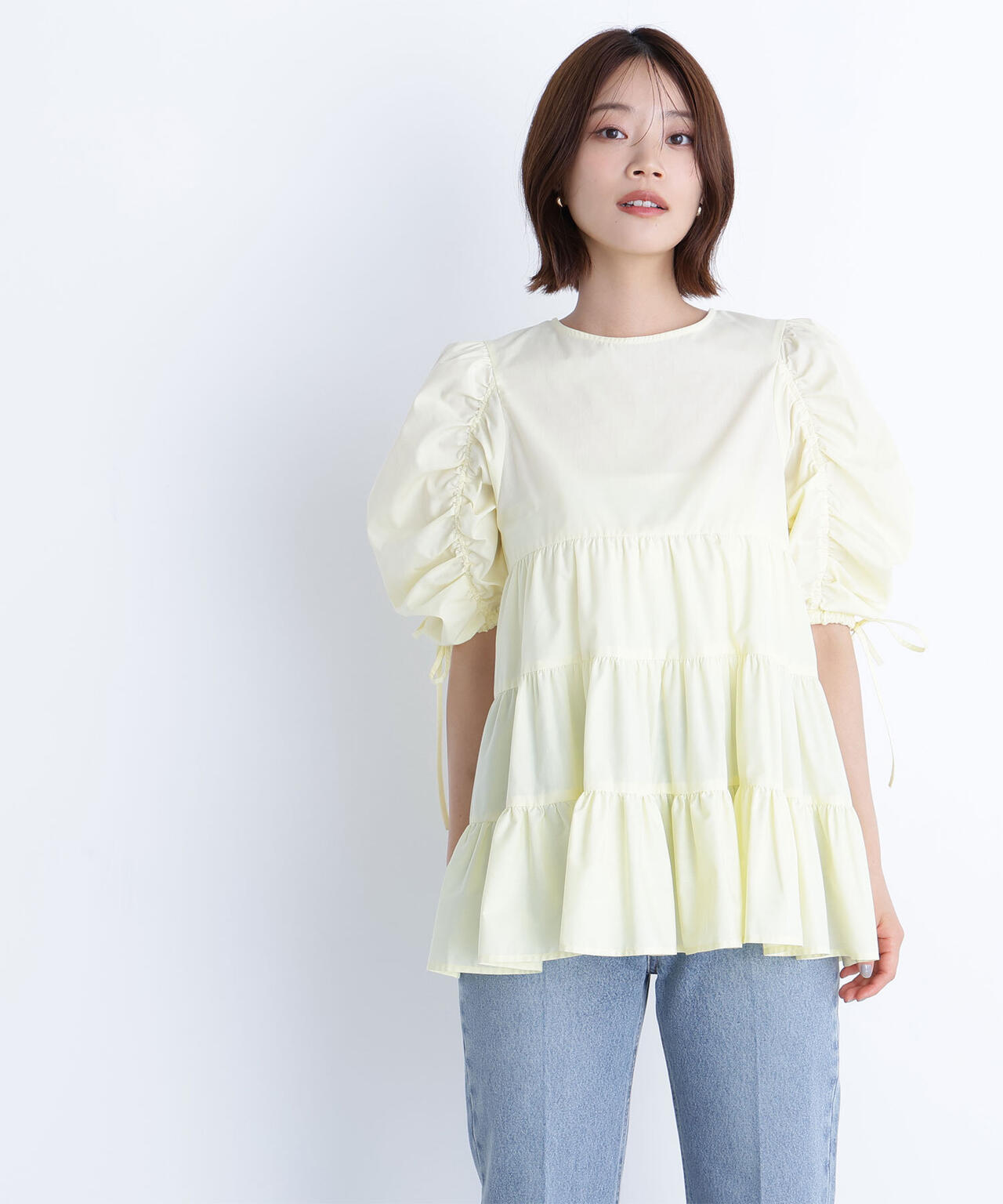 ギャザースリーブティアードチュニックブラウス