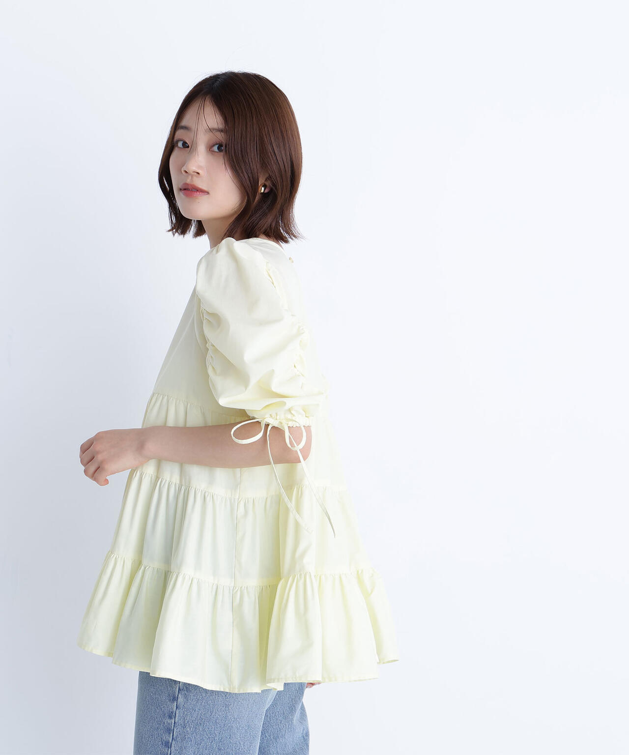 ギャザースリーブティアードチュニックブラウス