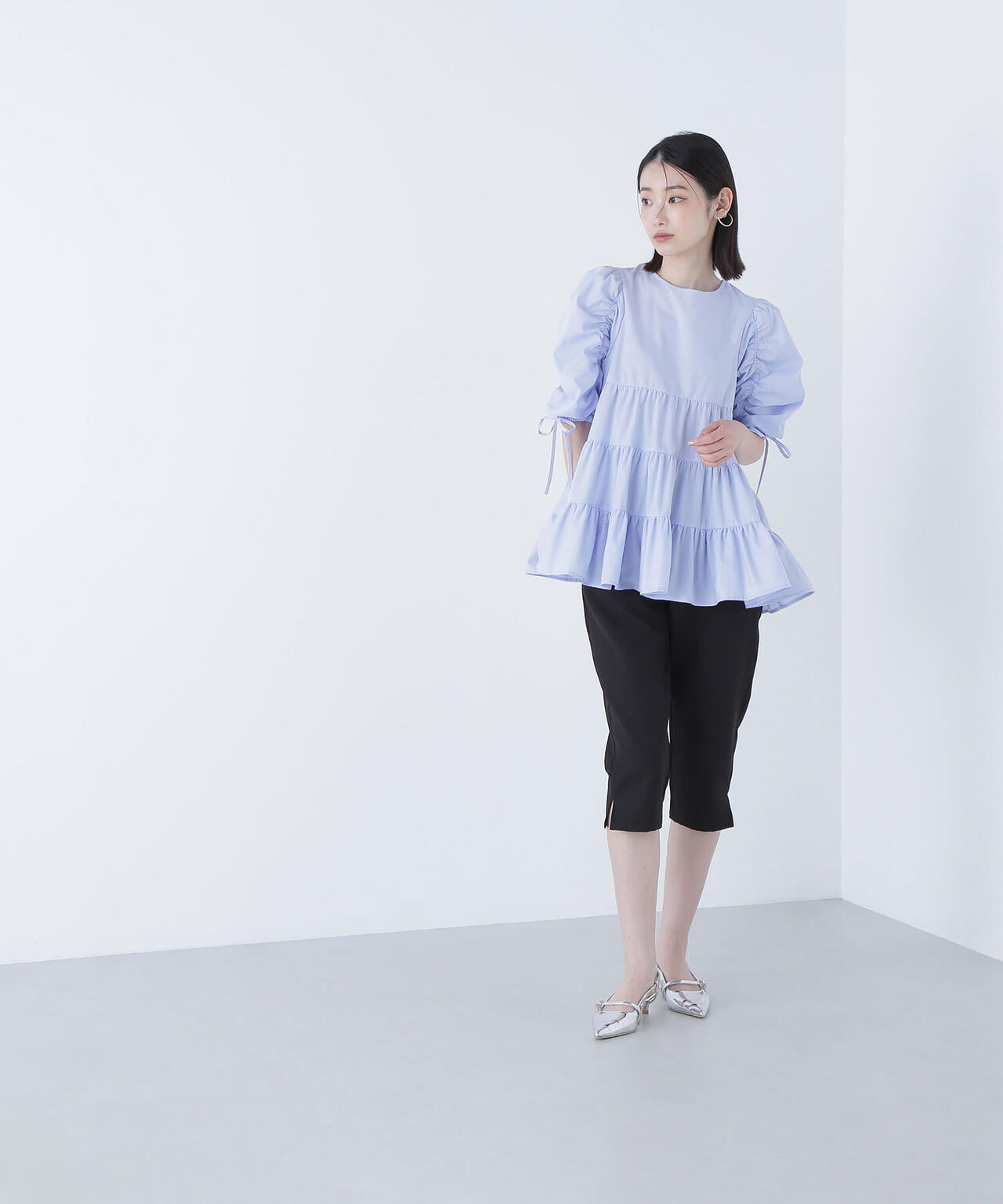 ギャザースリーブティアードチュニックブラウス
