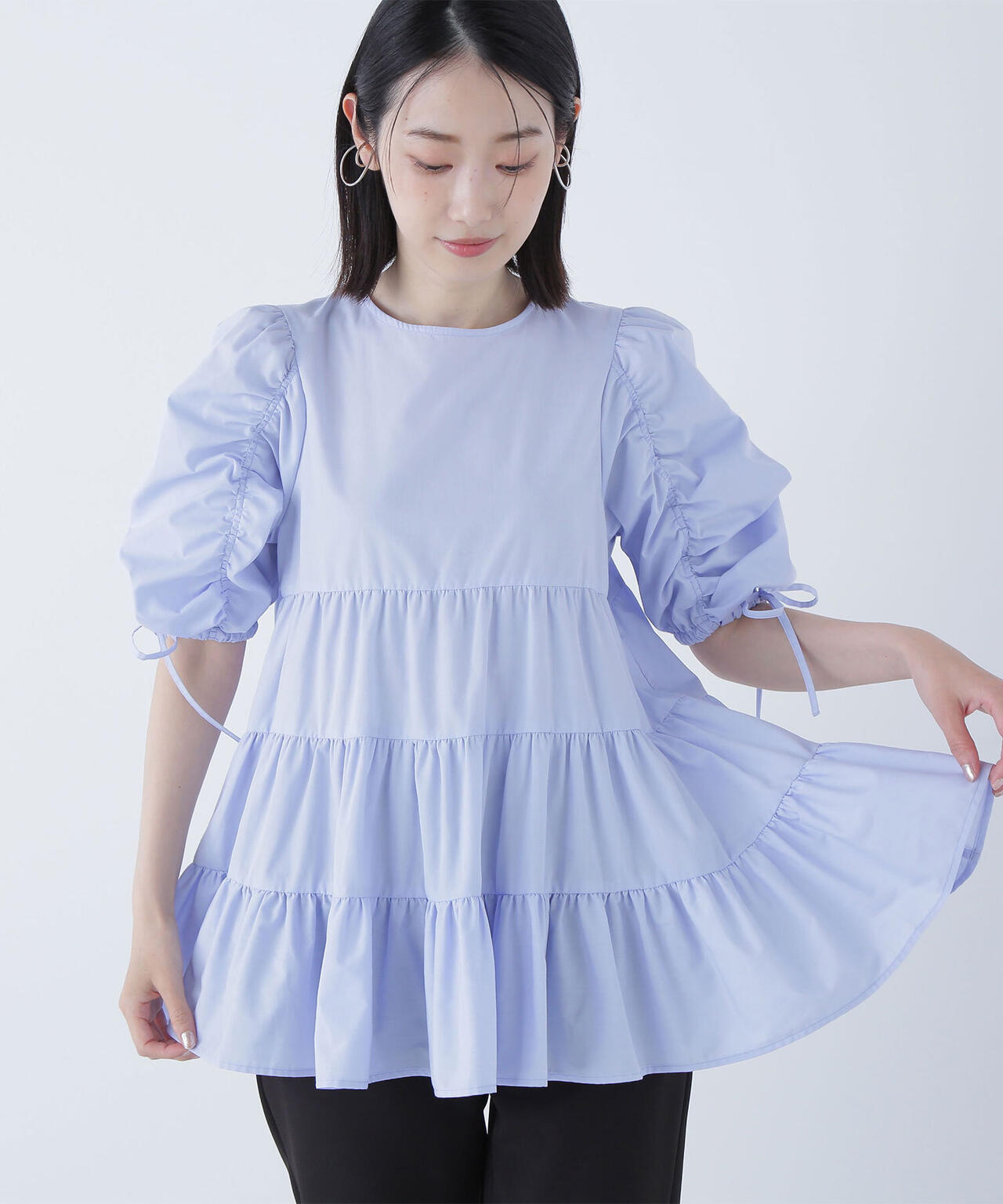 ギャザースリーブティアードチュニックブラウス