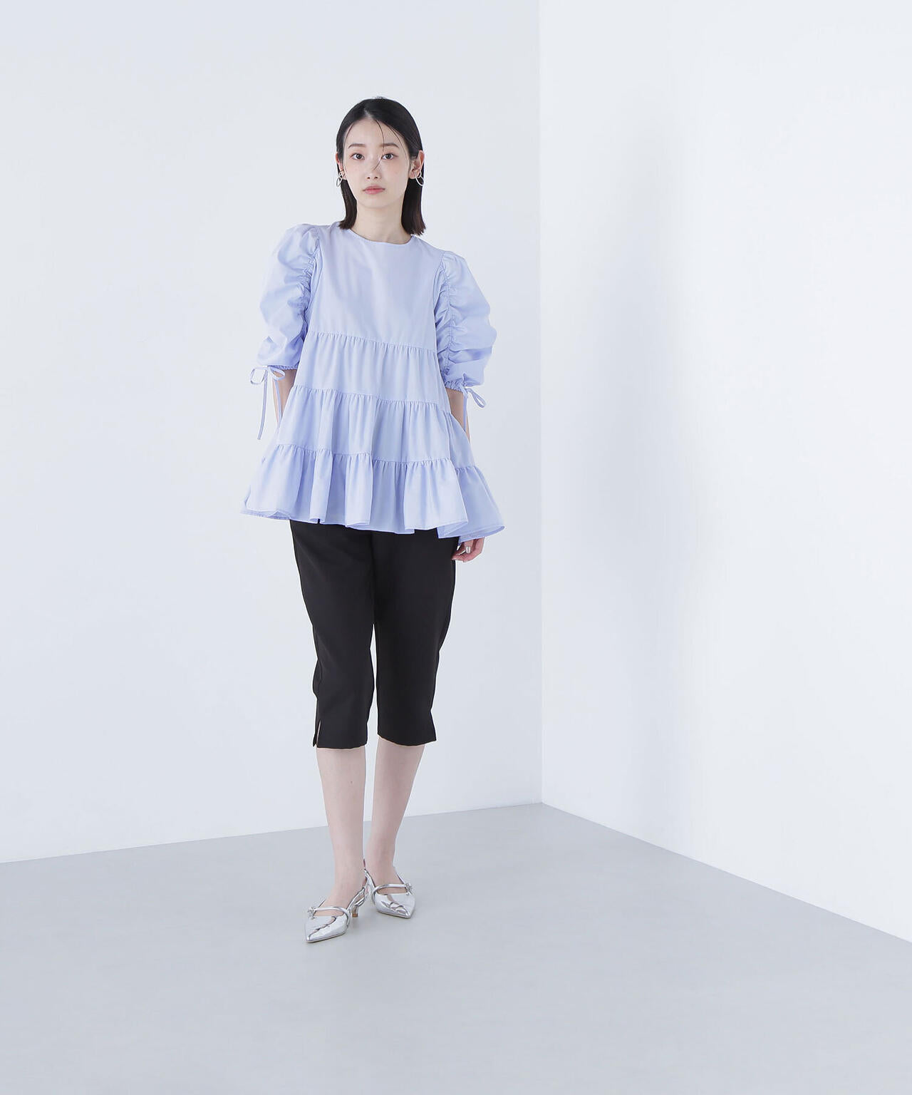 ギャザースリーブティアードチュニックブラウス