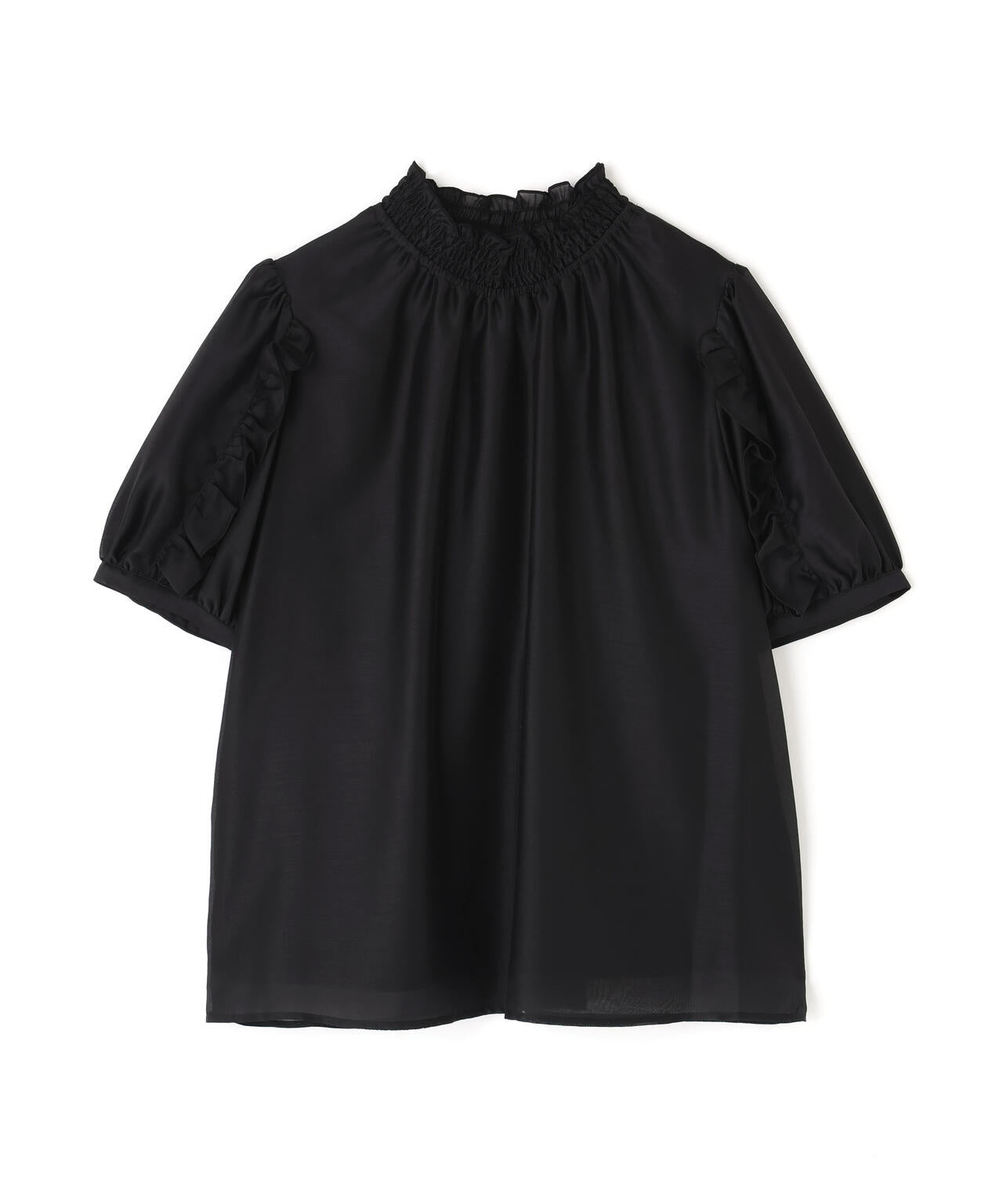 シャーリングネックフリルブラウス