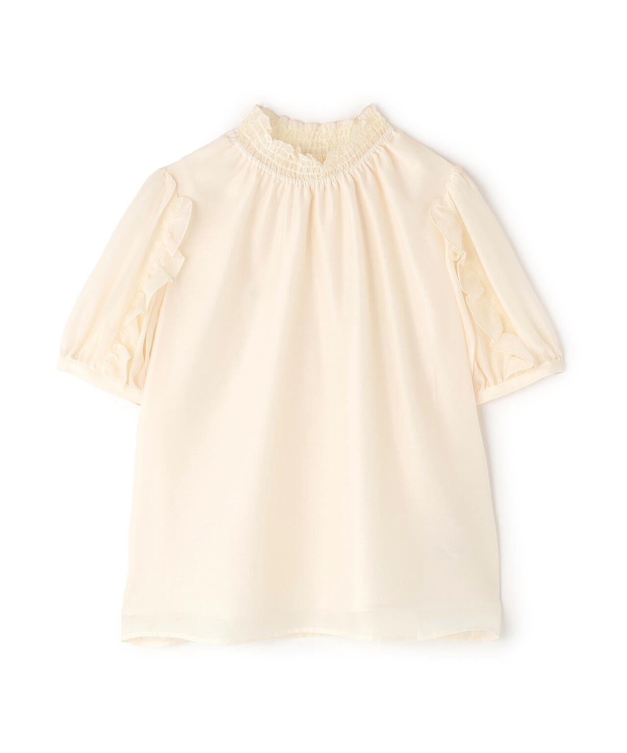 シャーリングネックフリルブラウス