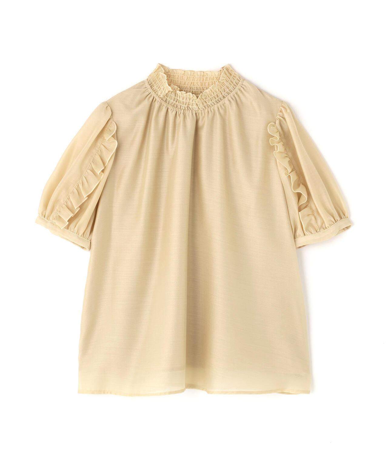 シャーリングネックフリルブラウス