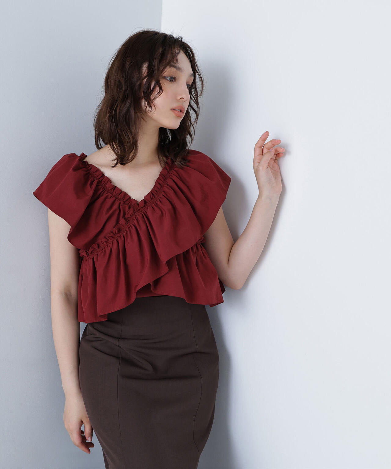 クロスフリルギャザーブラウス