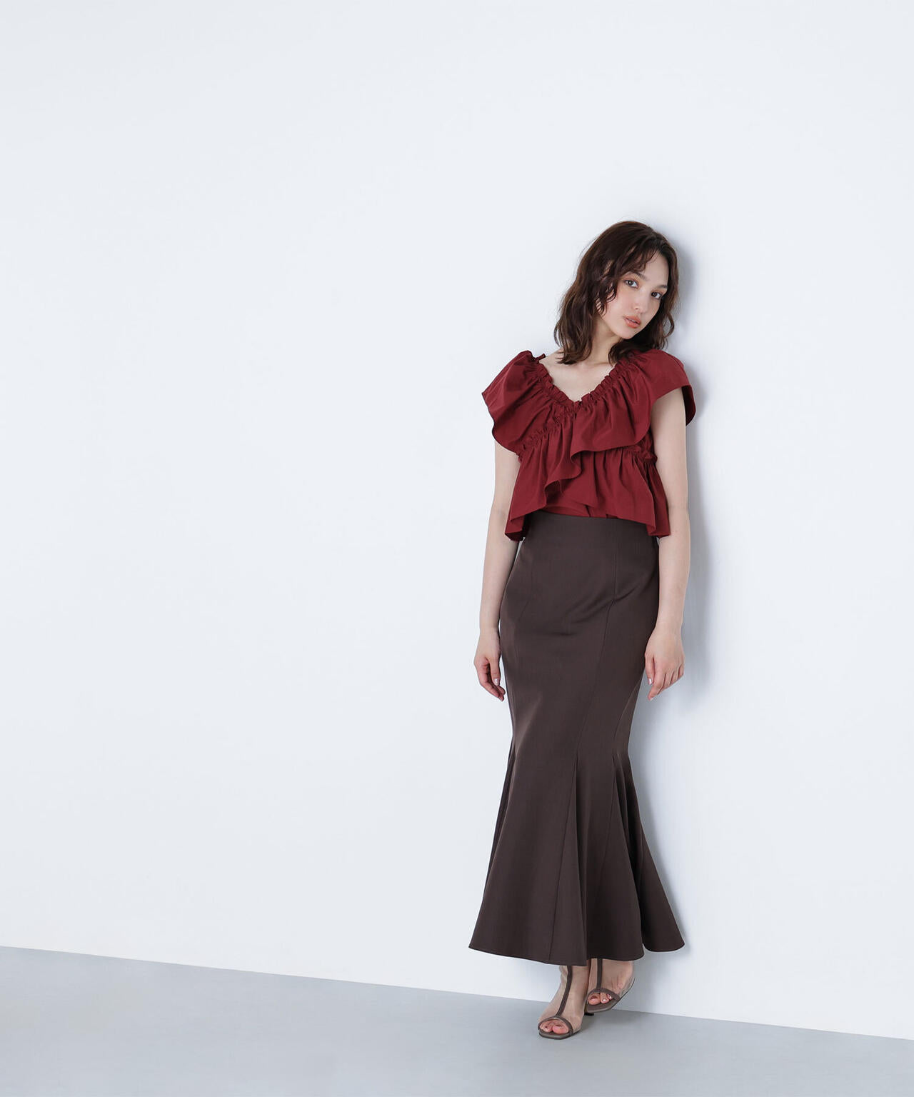 クロスフリルギャザーブラウス