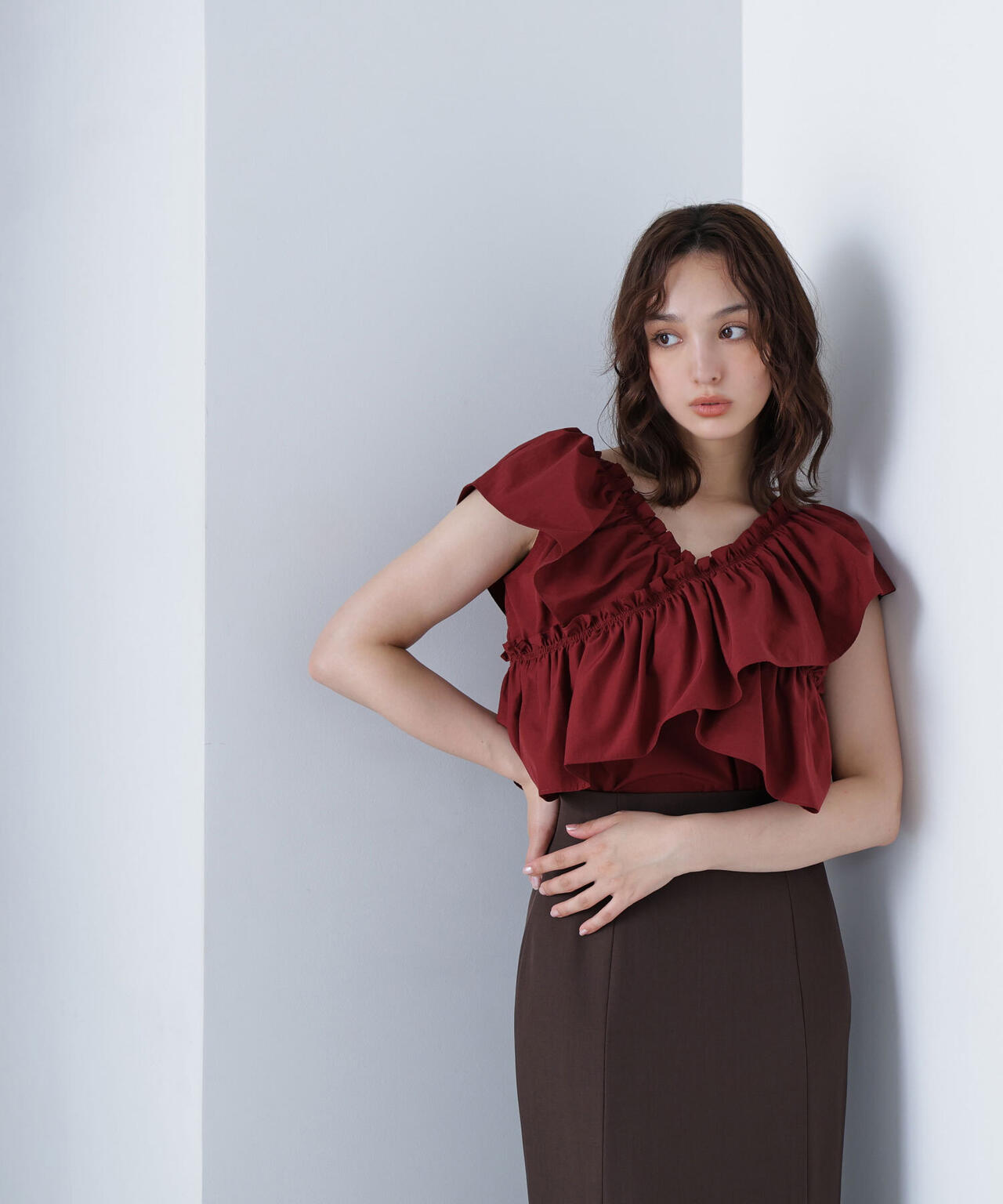 クロスフリルギャザーブラウス