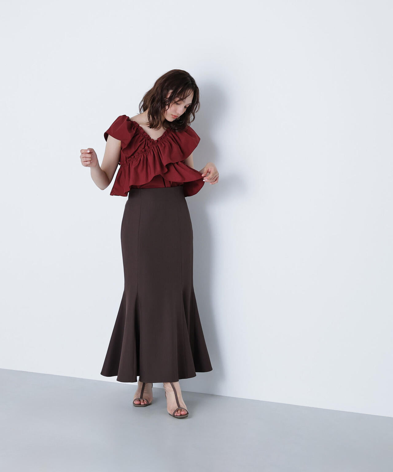 クロスフリルギャザーブラウス