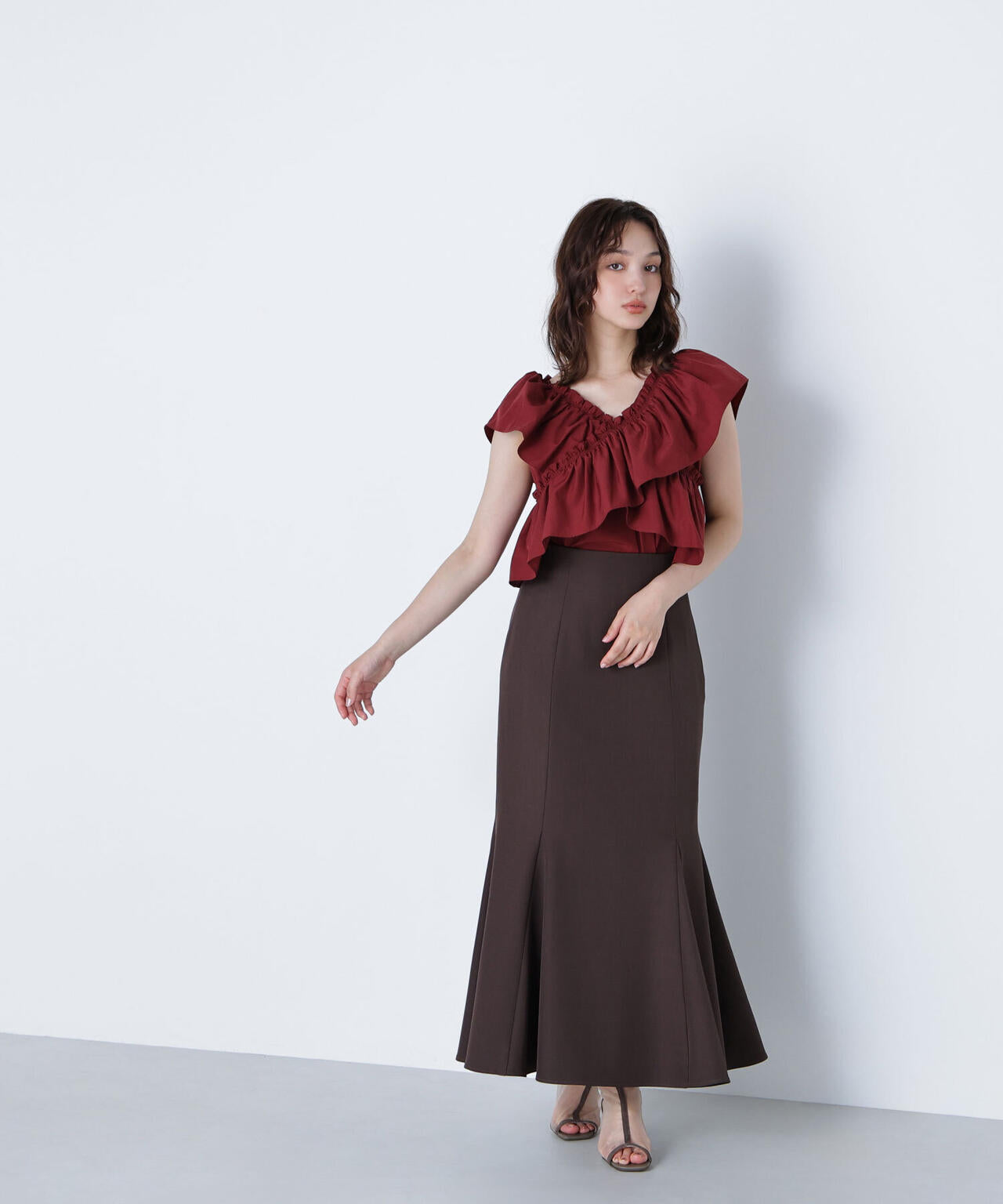 クロスフリルギャザーブラウス