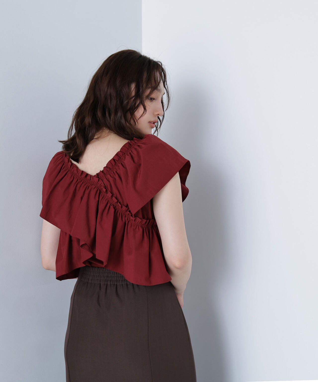 クロスフリルギャザーブラウス
