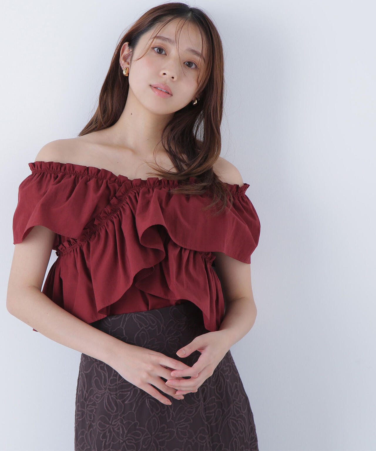 クロスフリルギャザーブラウス