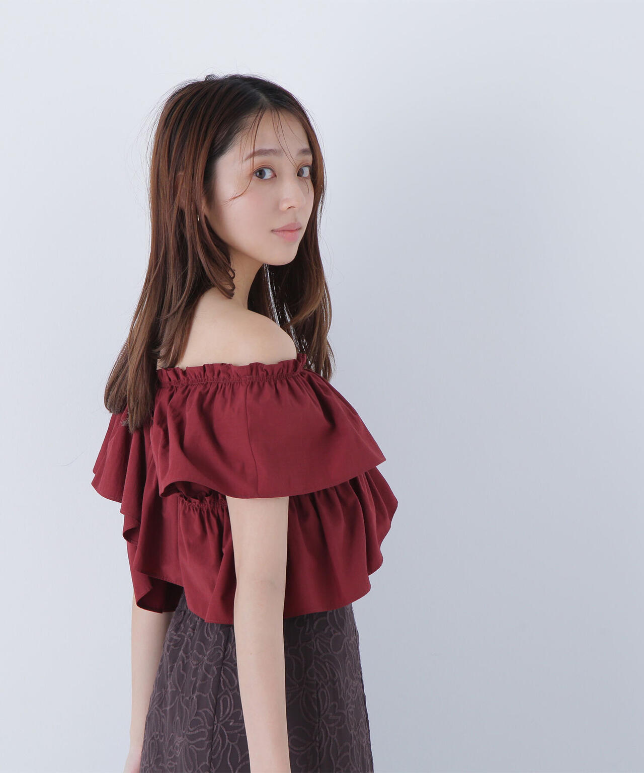 クロスフリルギャザーブラウス