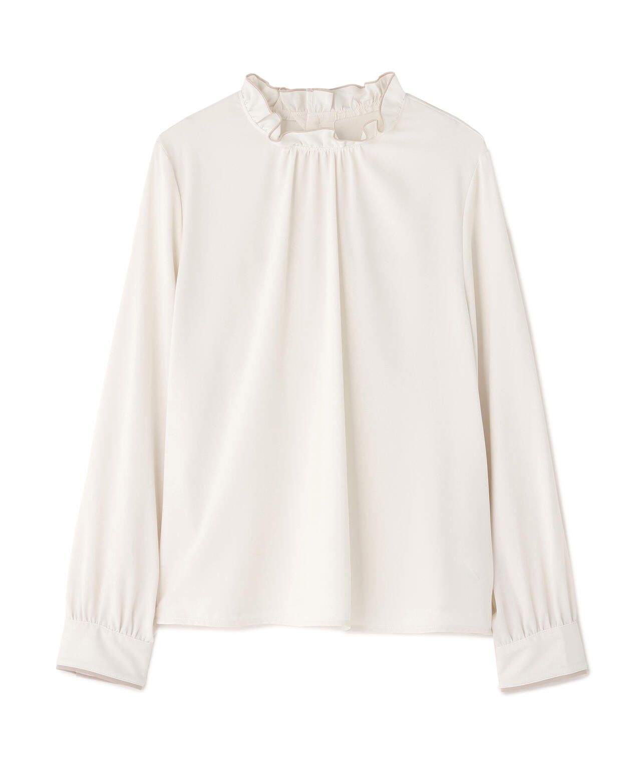 バイカラーフリルネックブラウス