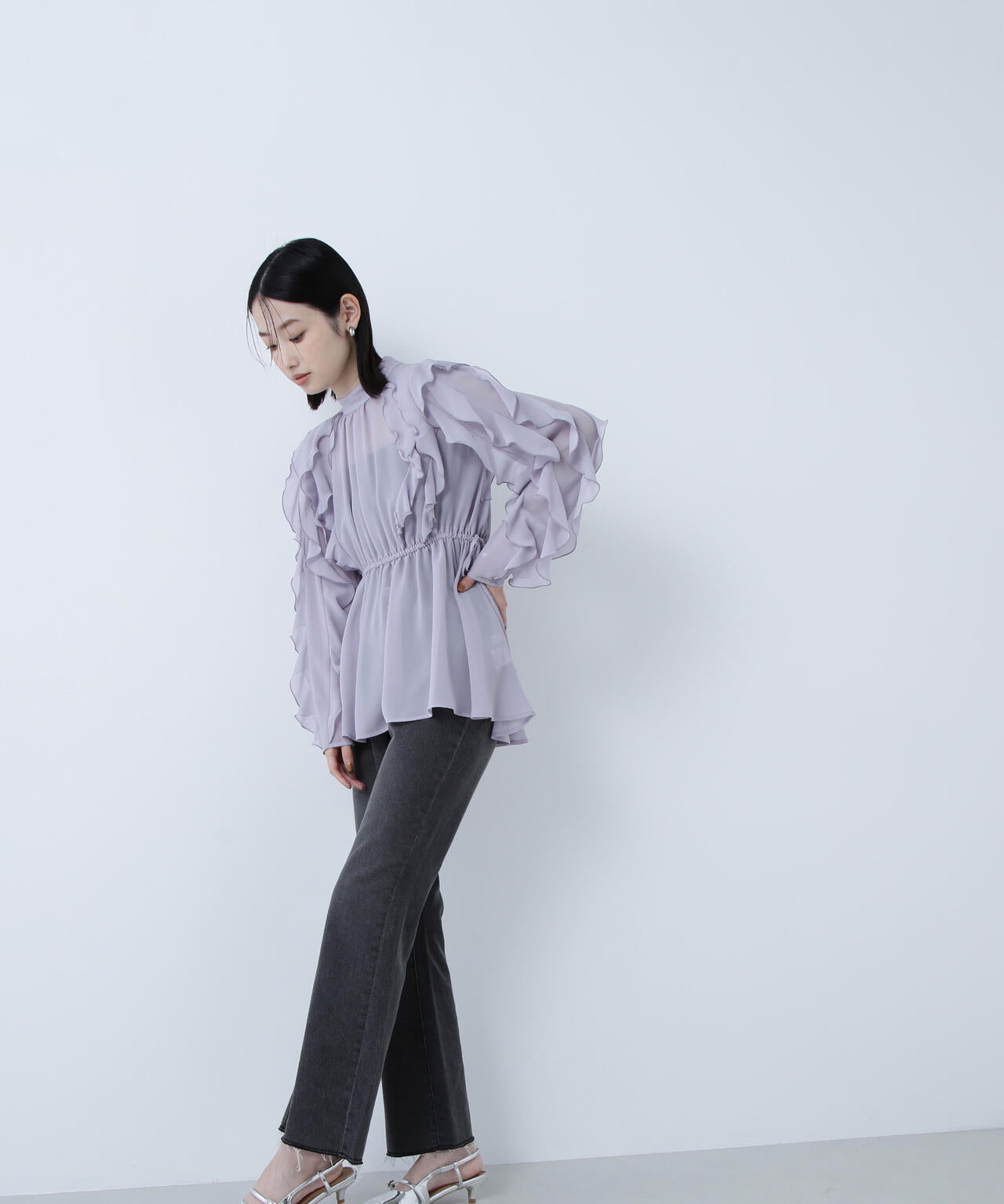 ラッフルスリーブチュニックブラウス
