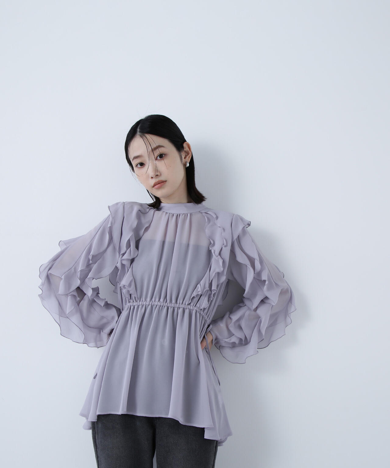 ラッフルスリーブチュニックブラウス