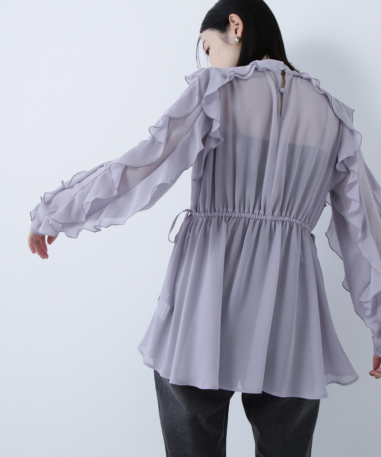 ラッフルスリーブチュニックブラウス