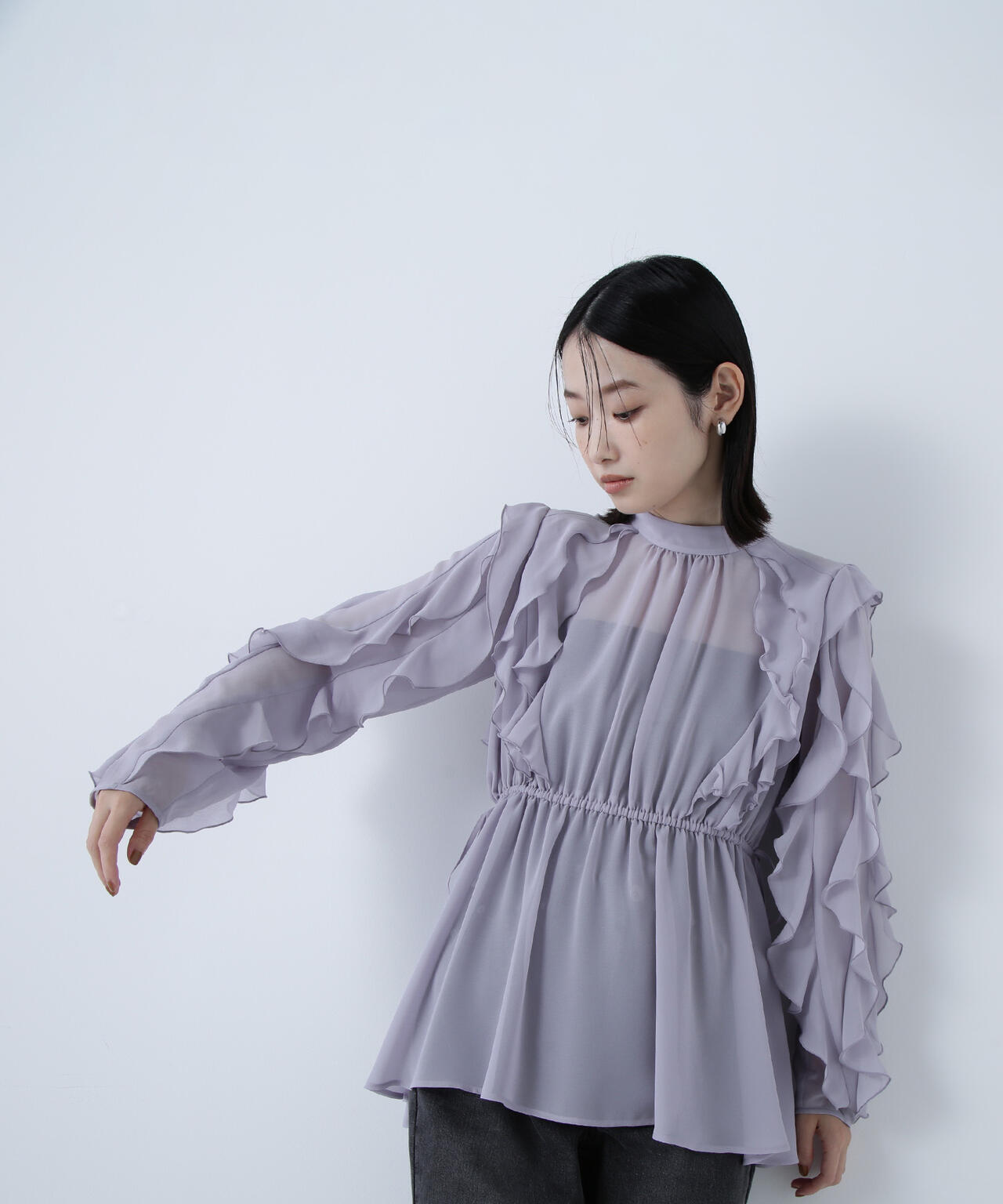 ラッフルスリーブチュニックブラウス